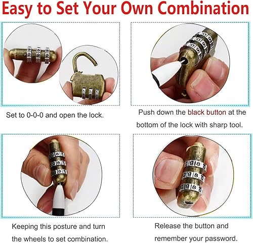 Miniatura 5 de Candado de combinación de 3 dígitos estilo antiguo vintage, mini candado de bronce con contraseña, candado de metal pequeño, estilo arcaize, para