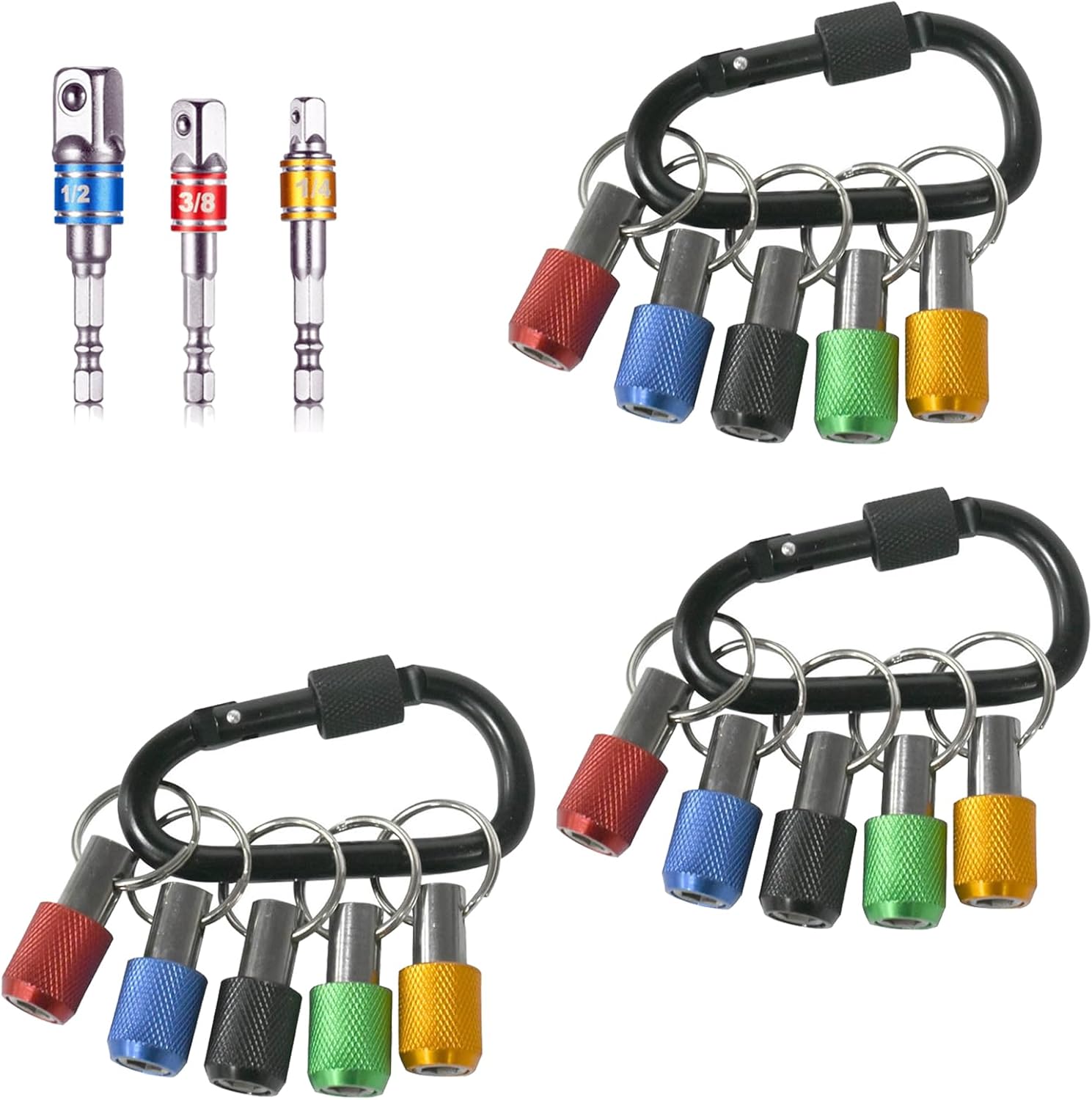1/4 Inch Portable Five Color Coded Light-Weight Quick-Change Screwdriver Bits Holder Organizer Tool Aluminum Alloy Screwdriver Bits Holder Extension Bar Drill Screw Adapter 21Pack
