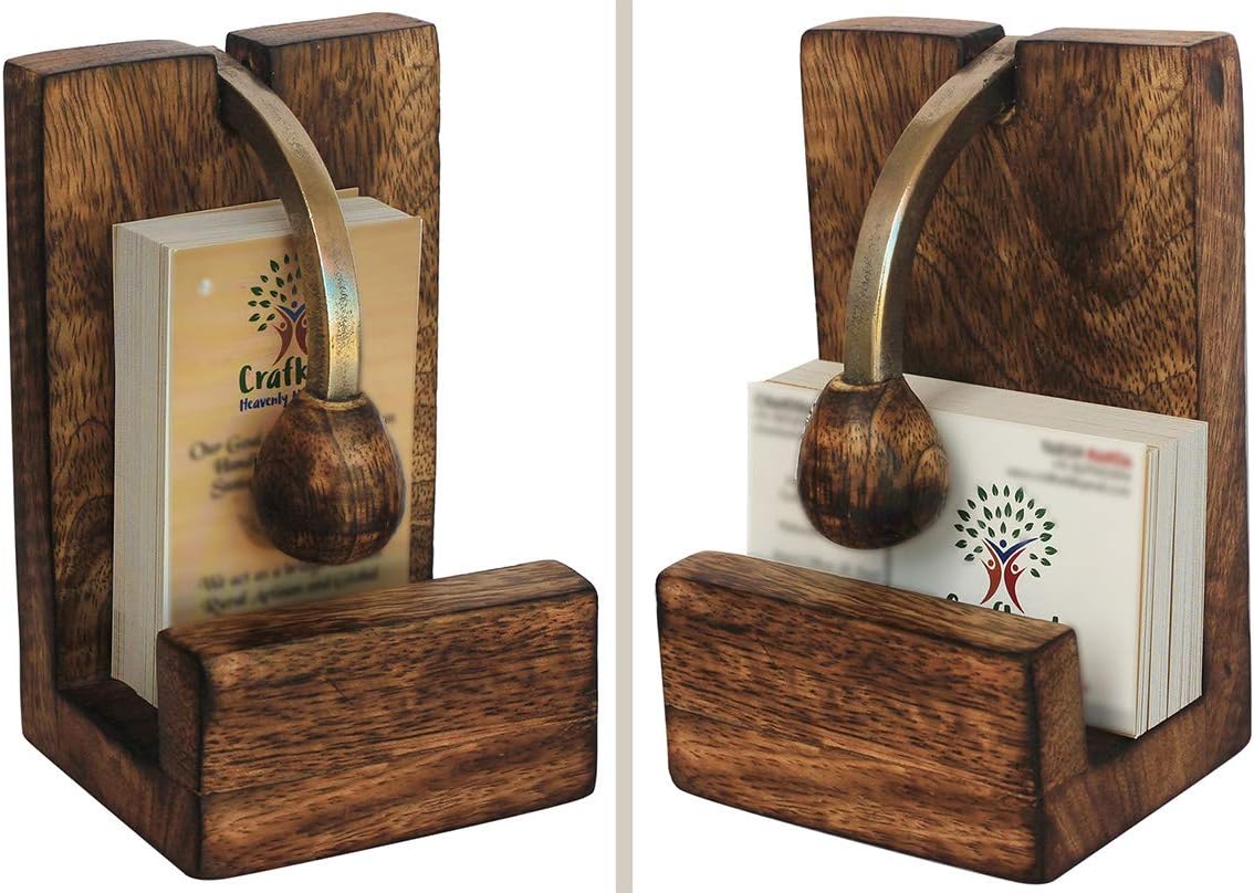 Wood Business Visiting Card Holder | Professional Business Card Stand for Office Tabletop Desk | Wood Burnt Finish Business Card Display Holder for Desktop | Office Desk Supplies Accessories