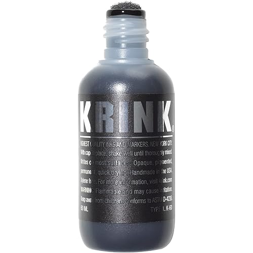 Krink K-60 Black Paint Marker - Vibrant and Opaque Fine Art Graffiti Markers for Canvas Metal Glass Paper and More - Alcohol-Based Permanent Graffiti Mop Krink Paint Marker for Lasting Tags