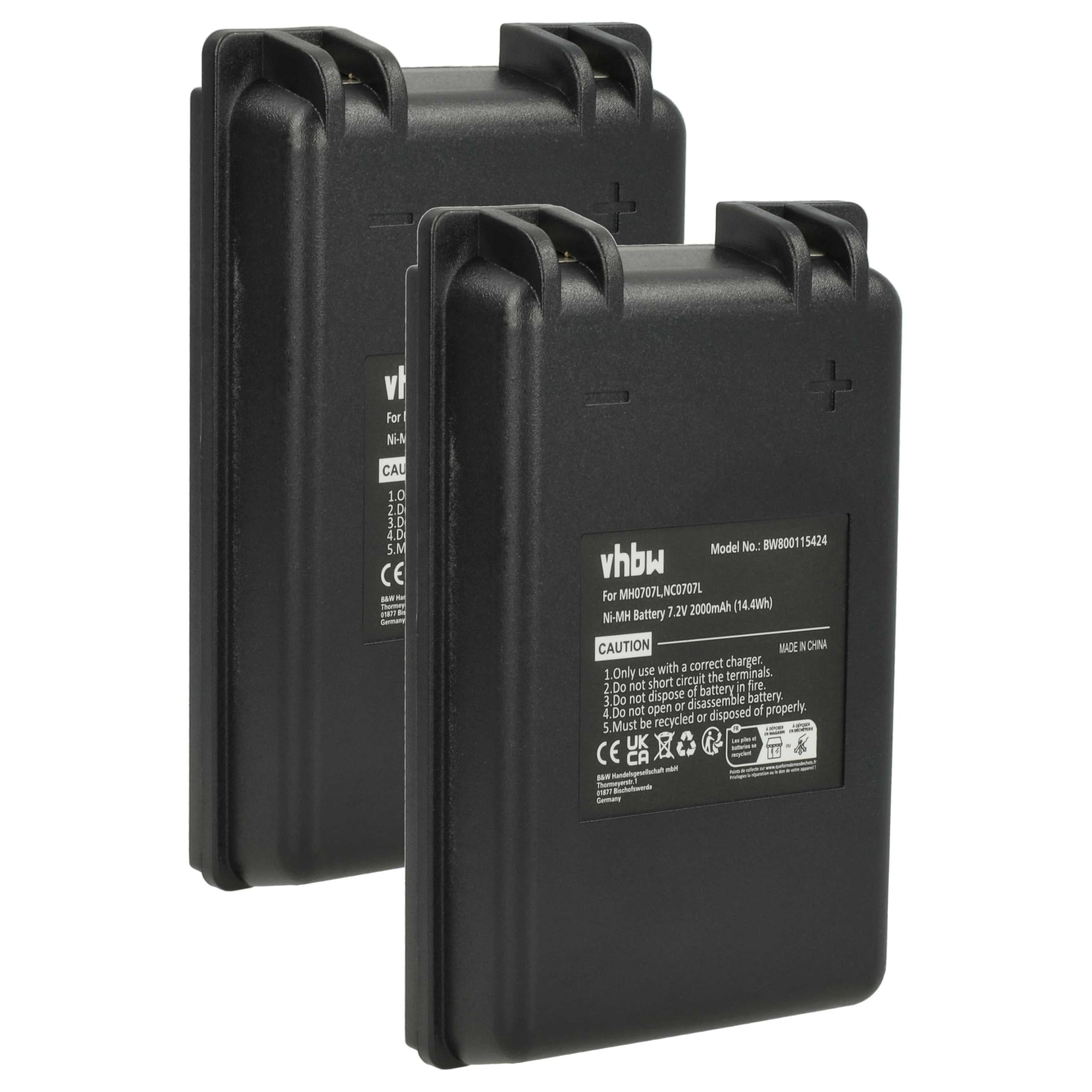vhbw 2X batería reemplaza Autec MH0707L, NC0707L para Mando a Distancia Industrial (2000 mAh, 7,2 V, NiMH) - Negro