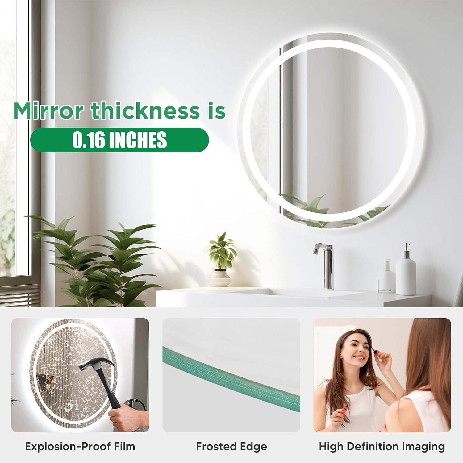 27.5 Inch Led Bathroom Mirror with Lights, Backlit + Front Lit, Round Lighted Vanity Mirror for Wall, Bathroom Led Mirror with Anti-Fog, Wall Mounted, Shatter-Proof (Round)