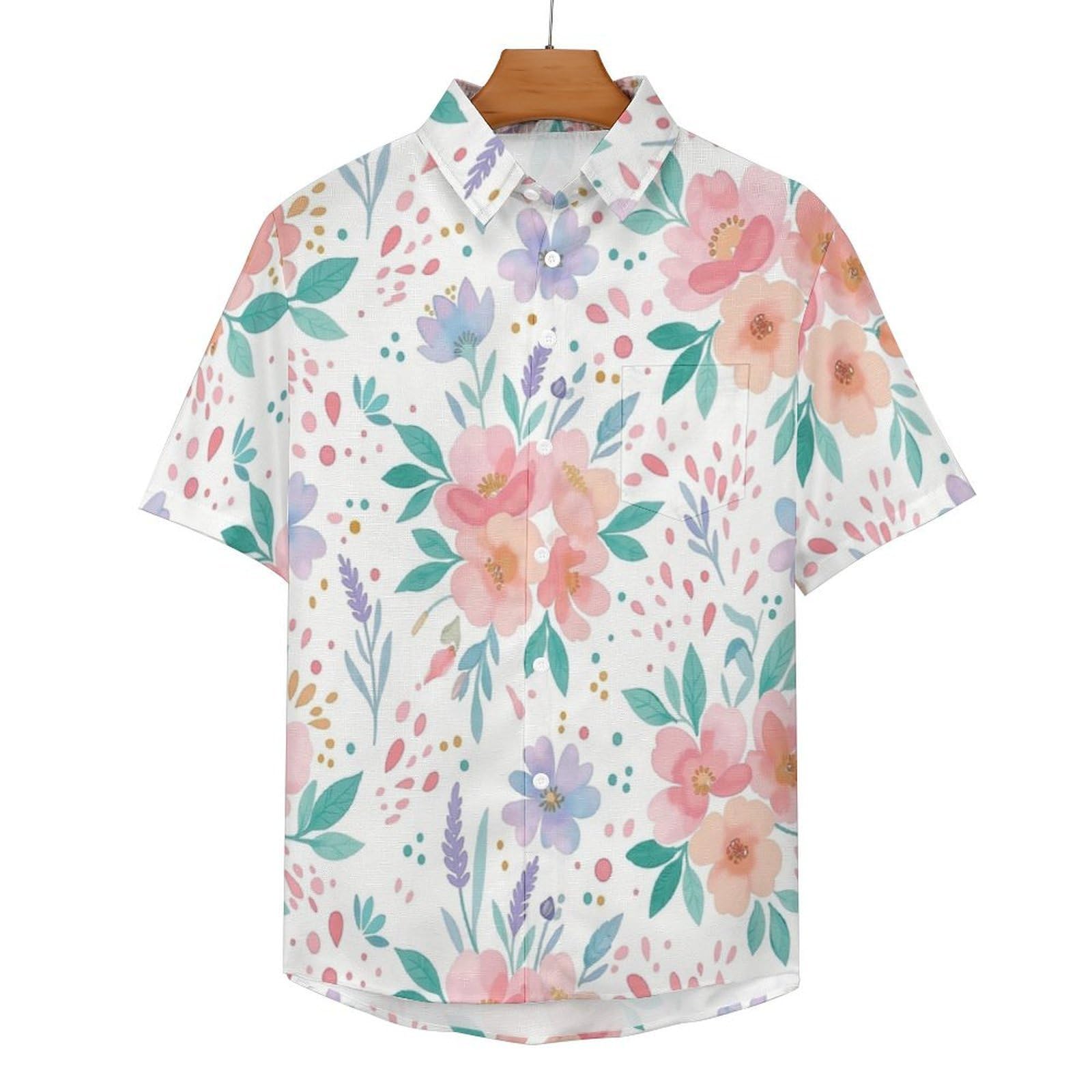 Camicia da Uomo a Maniche Corte con Bottoni, Stile Dipinti A Mano con Stampa Fiori Ad Acquerello, vestibilità Regolare, Camicie da Spiaggia Estiva Hawaiano, Aloha