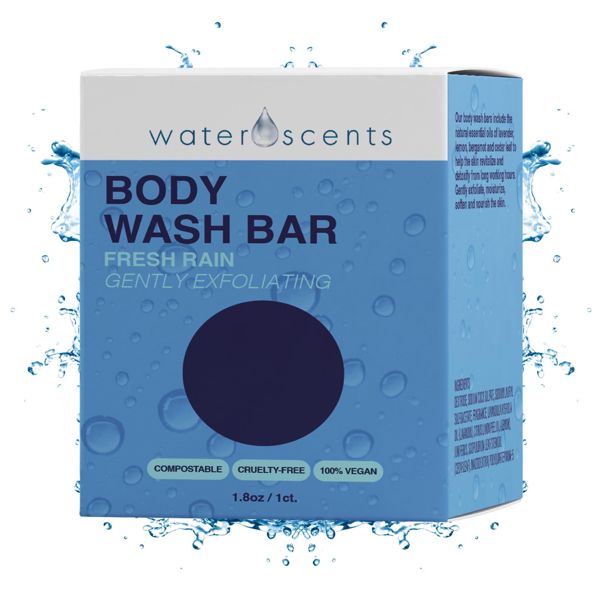 Fresh Rain Body Wash Bar – Moisturizing & Nourishing with Essential Oils of Lavender & Lemon – Plastic-Free, Vegan, Handmade in USA – Natural Skincare for Men & Women Fresh Rain | Pack of 1
