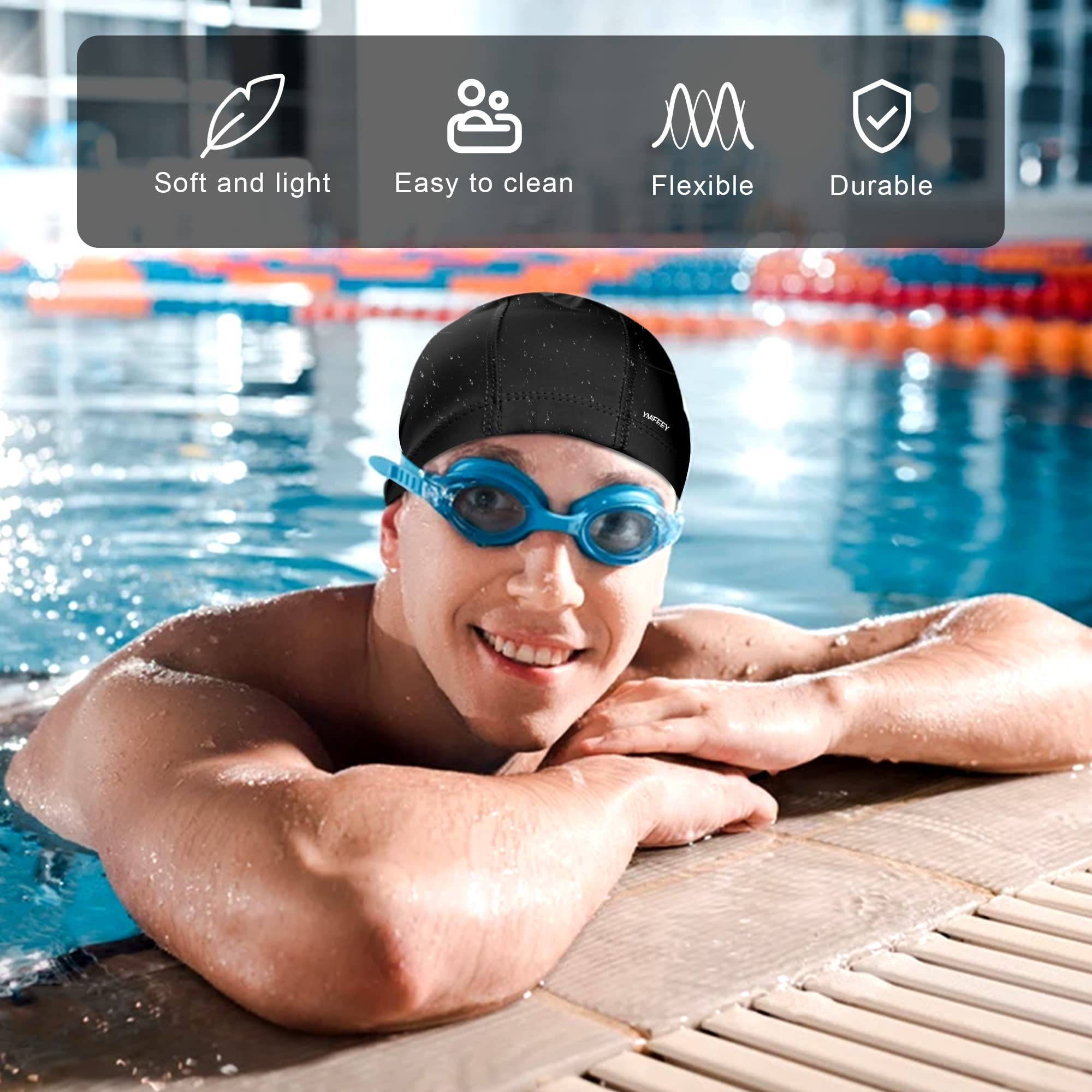 Bonnet De Bain Mixte Tissu PU – Ajustement 55-65 Cm, Confortable, étanche, Protection Chlore, Pour Piscine Et Natation - 6