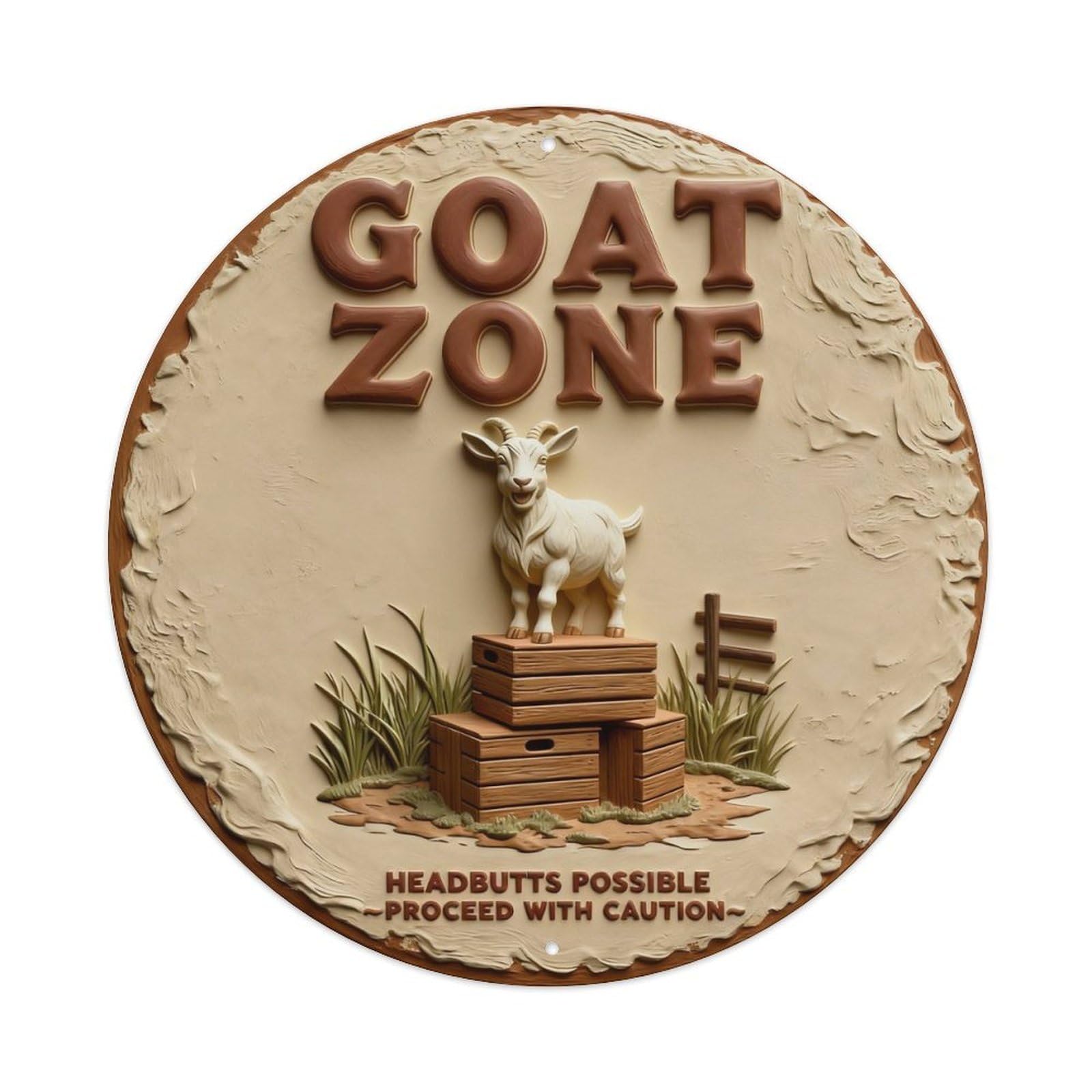 Zlatcbu Vintage Goat Zone Proceed With Caution Metal Tin Sign Retro Wall Art Poster, Decor For Home Living Room Bar Cafe Garage, 8X8 Inch