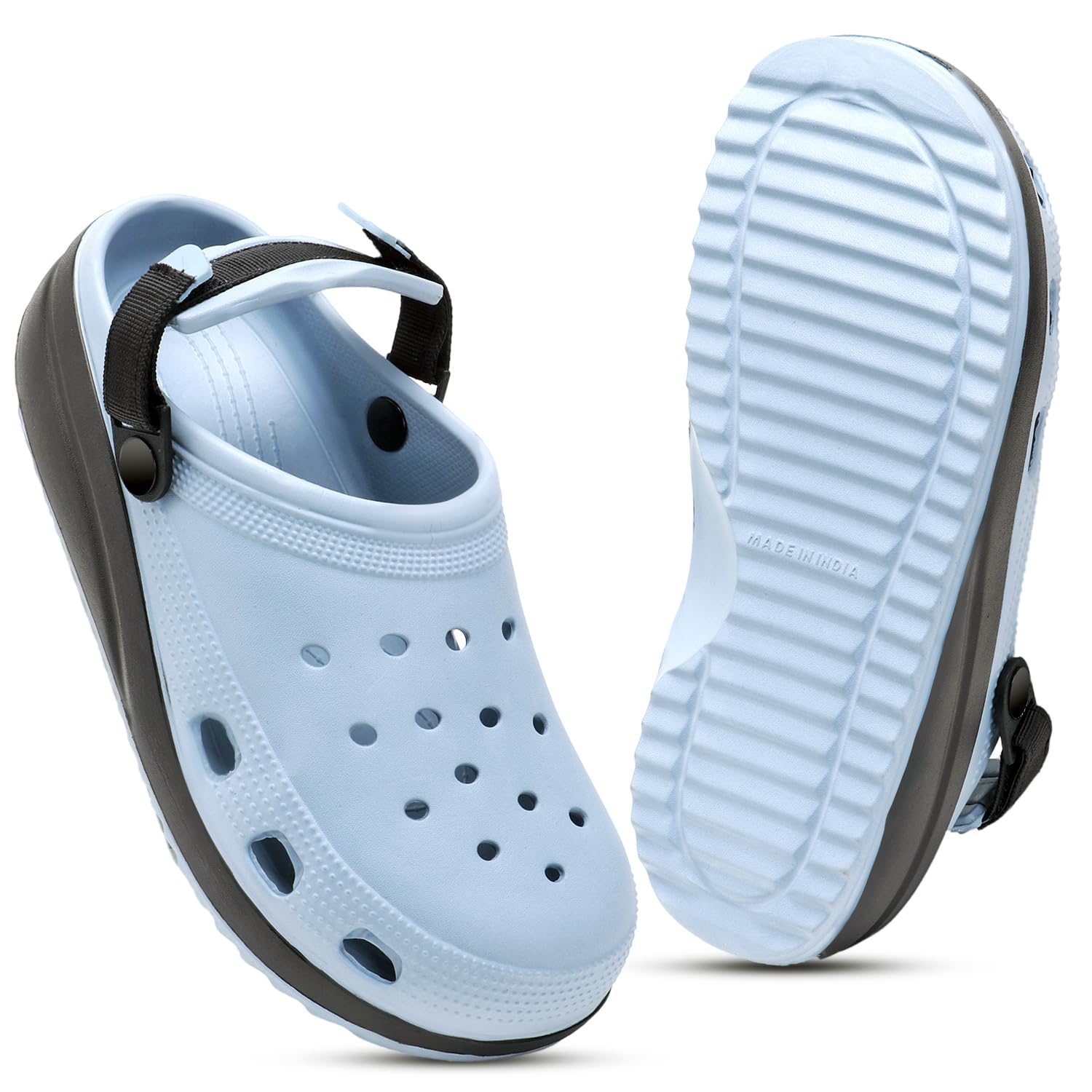 Classic Clog, Light Blue and Black, Platform Sole, Adjustable Backstrap, Unisex, EVA Material-image-20