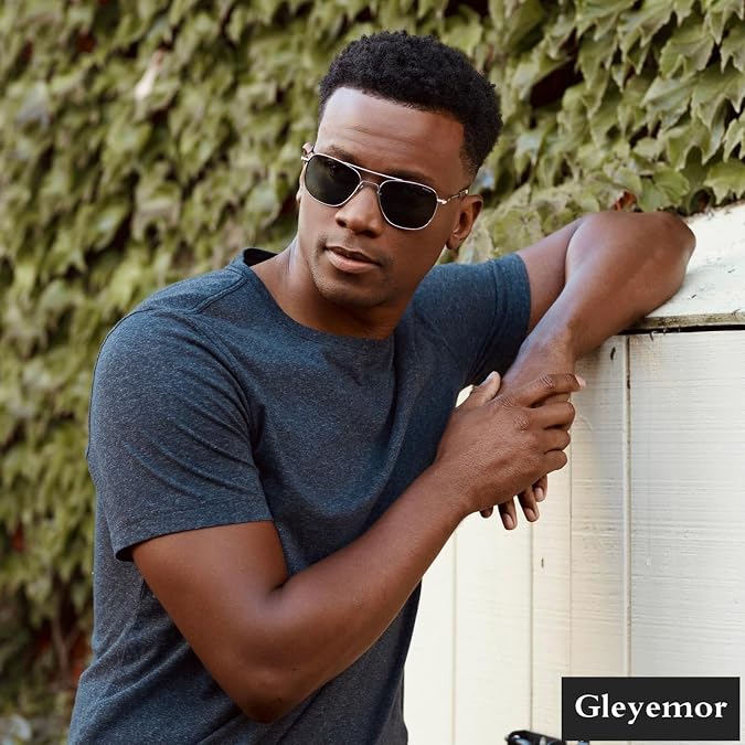 Gleyemor Polarized Square Aviator Sunglasses for Men Retro Military Tough Guy Style Shades