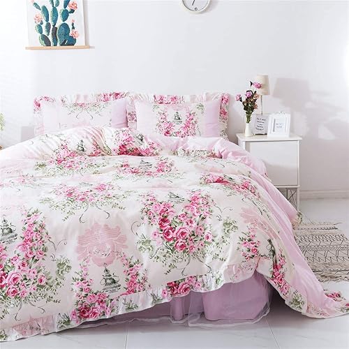 Miniatura 10 de FADFAY Home Textile - Juego de funda de edredón con estampado floral rosa rosa para niñas, 4 piezas, tamaño King