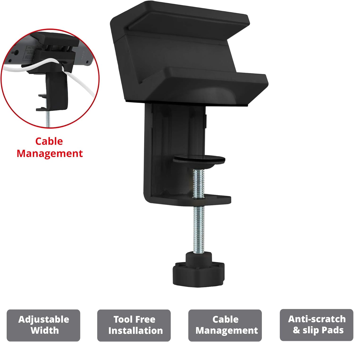 SIIG Powerstrip Clamp Holder with Desk Clamp Fits 0.4" to 2" Table Thickness Mountable Power Outlet Strips - Power Strip Desk Mount with Adjustable Clamp, Cable Management Black [CE-MT2Y12-S1]