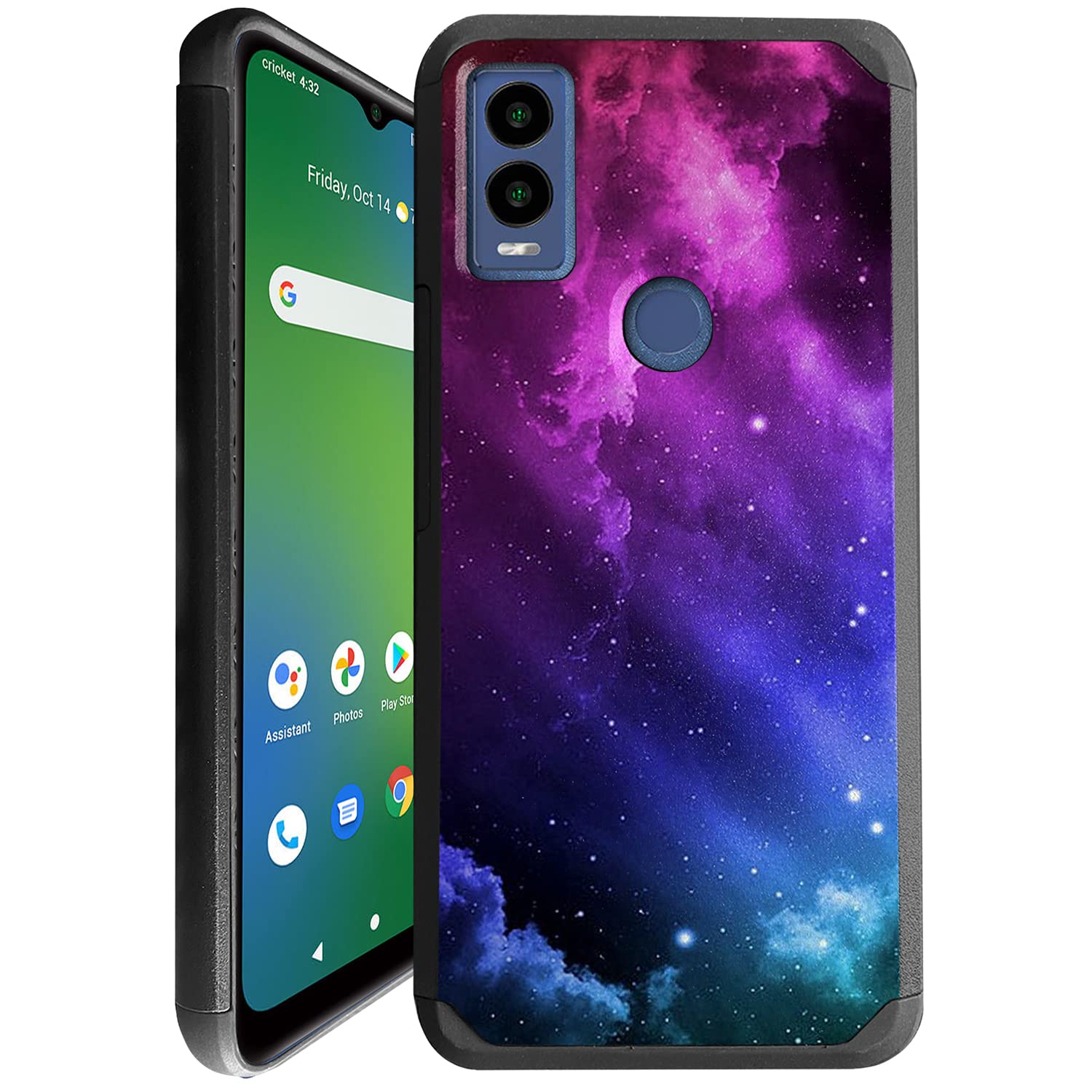 Hybrid Case Compatible with Cricket Innovate E 5G (2022) Case [Dual Tactical] Slim Shock Protecting Heavy Duty Cover (Purple Galaxy)