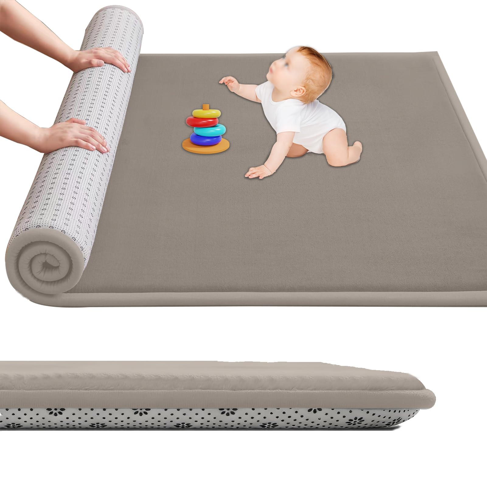 Gmyoieqi B-25 Large Nursery Carpets, Memory Foam Play Mat For Baby Non-Slip 3Cm Thick 60 X 120 Cm Children's Play Mat For Crawling Soft Play Tummy Time, Area Rug Playmat For Floor Living Room Tatami Light Brown