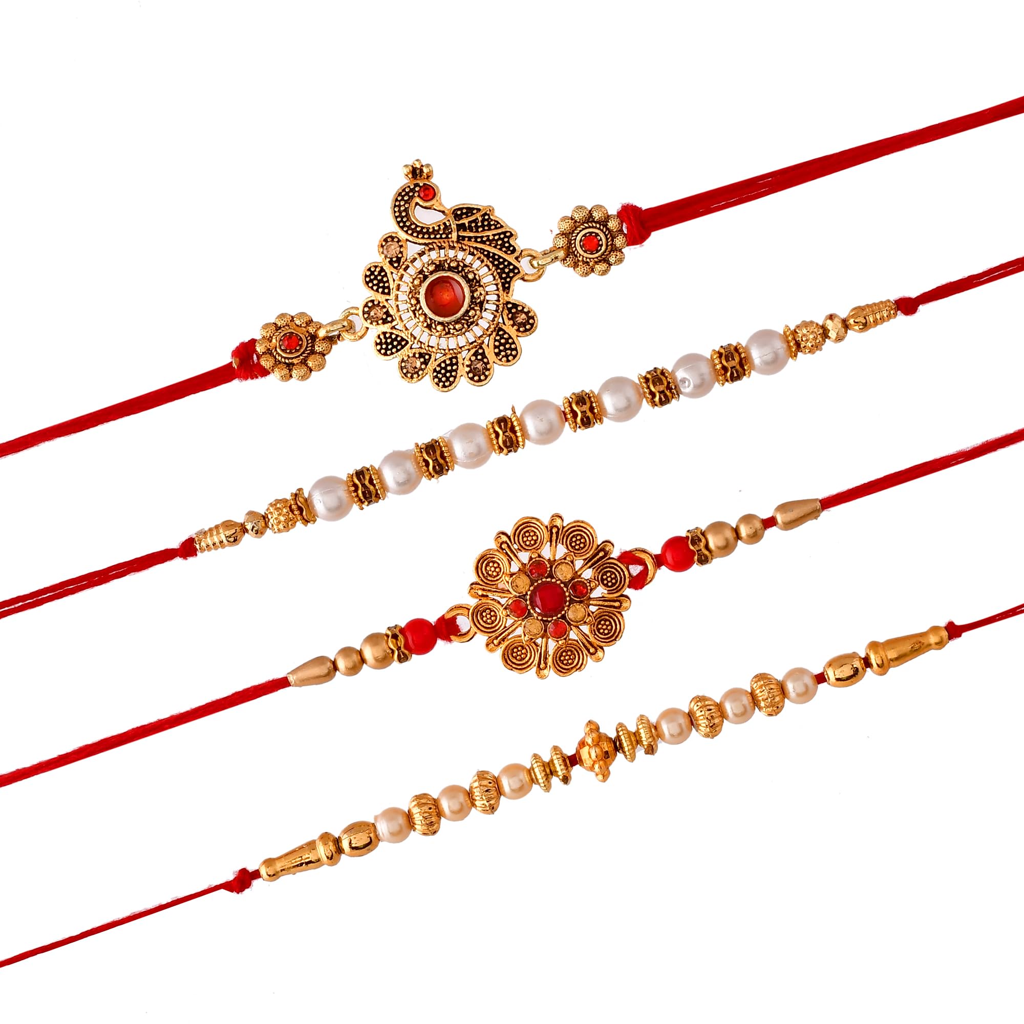 CraftVatika Rakshabandhan Designer Rakhi for Brother with Greeting Card, Dora Rakhi, Peacock Rakhi, Fancy Rakhi for Bhaiya Bro Bhai Rakhi Set of 4