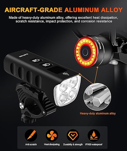 Miniatura 2 de Front Bike Light or Front Headlight & Back Taillight Set, 2000 Lumens Super Bright Road Mountain Ebike Lights, Rechargeable & 6400mAh Ultra-Long