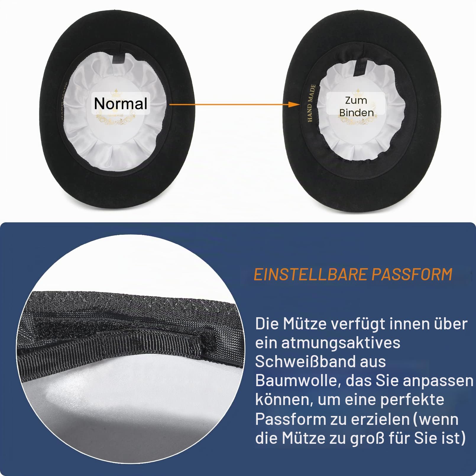 GEMVIE Schwarzer Derbyhut aus 100% Wolle, Theaterqualität, Hut, Bowler-Hut für Herren und Damen, Vintage-Kostüme