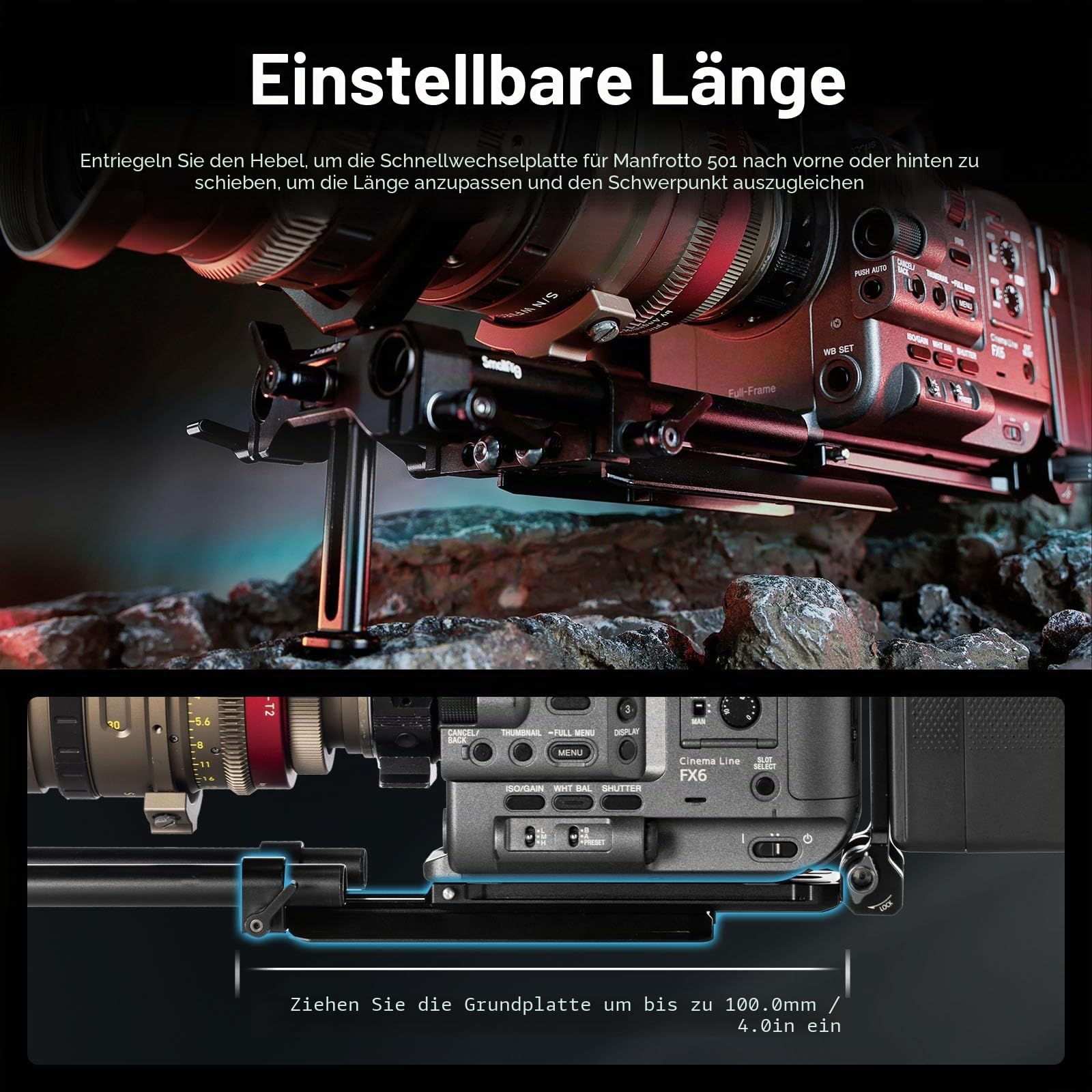 SMALLRIG V-Mount Batterieplatte mit Schnellwechsel für Manfrotto 501, 15 mm Klemme, kabellose Empfänger-Montage, L-Form, kompakte und faltbare V-Halterung