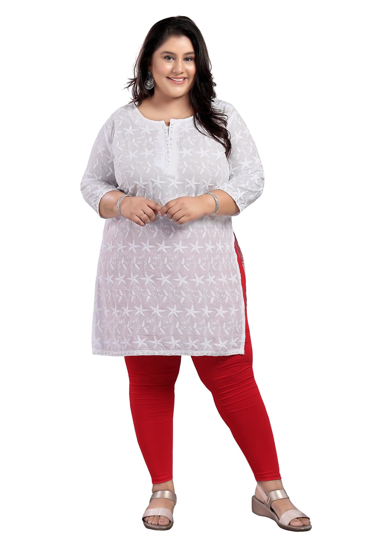 DARIKA Women's Pure Cotton Chikan Straight Kurti for All Plus Size and Small Size
