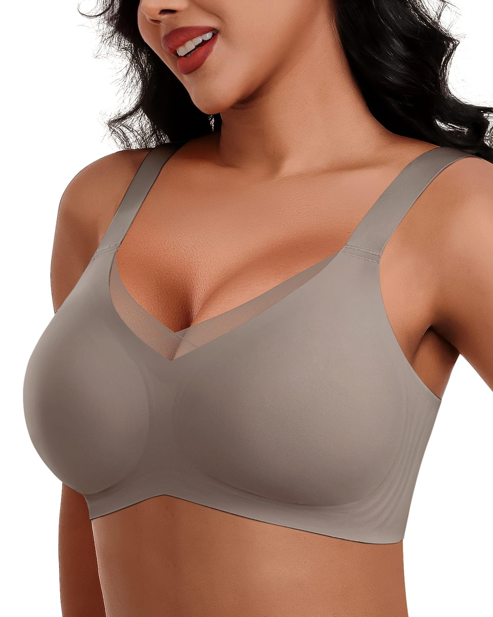 HORISUN Damen Ohne Bügel BH, Komfort Nahtloser Push Up Bralette Mit Starker Halt Mesh Spitzen Bustier Für Große Brüste Bügeloser BHS