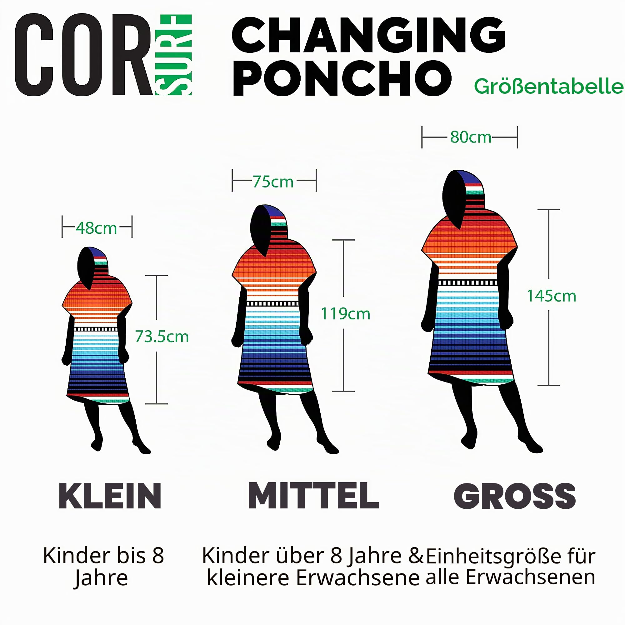 COR Surf Handtuch Poncho für Erwachsene - Weicher, schnell trocknender Bade Poncho aus Mikrofaser, Kapuzenhandtuch mit Taschen, leicht und farbecht, erhältlich in verschiedenen Farben, Größen M und L