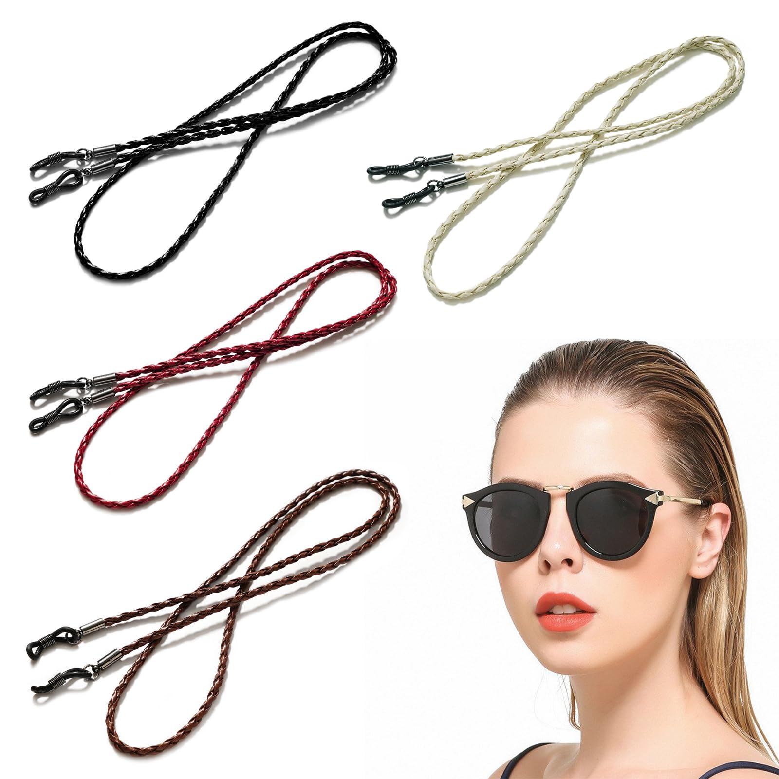 Cerioll Cordones Para Gafas, Correa Gafas Cuero, Correa Gafas Cuero De PU, 4 Piezas Cordón De Gafas De PU, Cadena De Gafas De Cuerda De Cuero, Correa De Gafas De Cuero, PU Cuerda Para Gafa