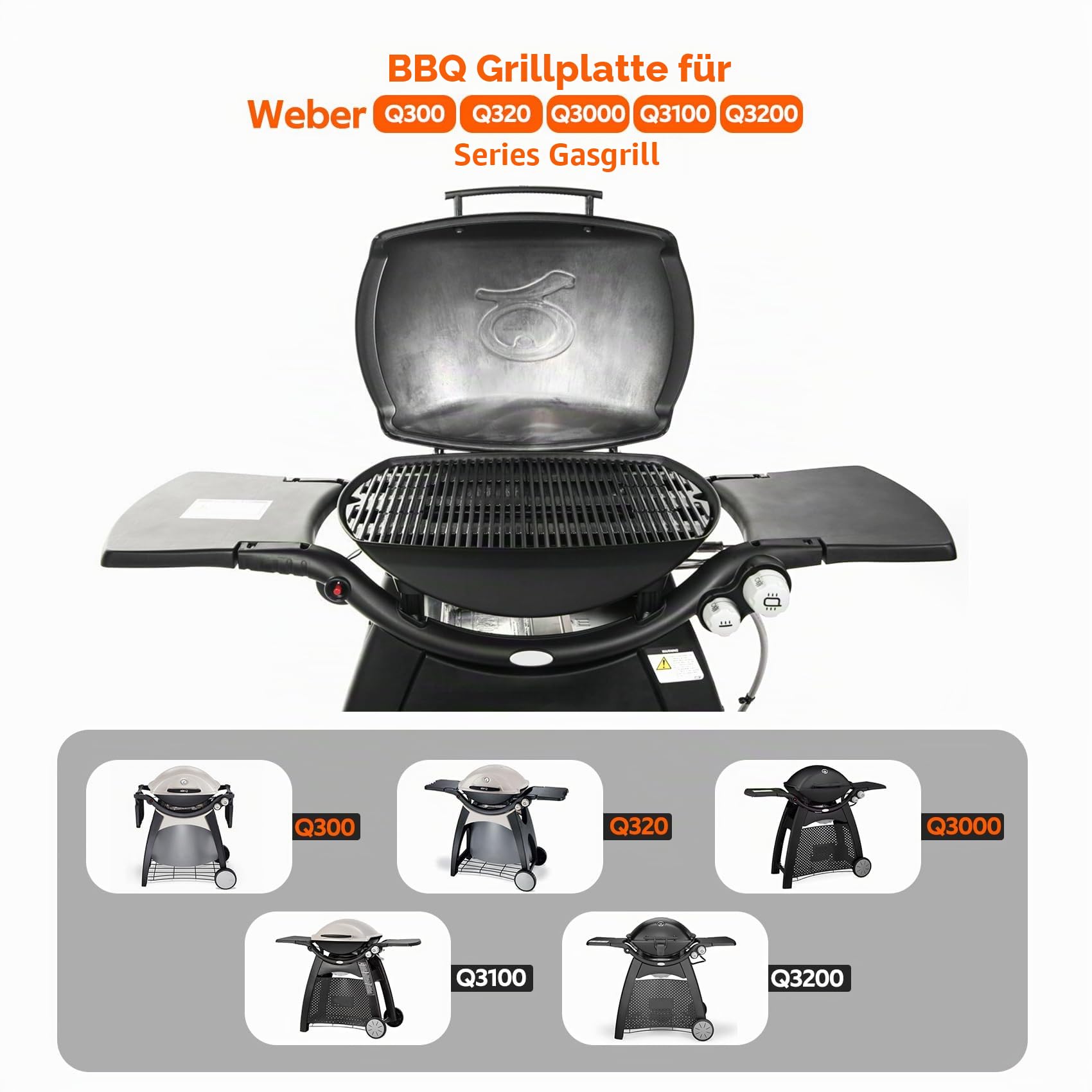 onlyfire 6506 Gusseisen Grillplatte für Weber Q300 Q320 Q3000 Q3100 Q3200 Q3400 Series Gasgrill, 45x31,5CM Grillplatten Griddle Platte Zubehör, Wendeplatte Ersatzteile für Weber 57060001, 586002
