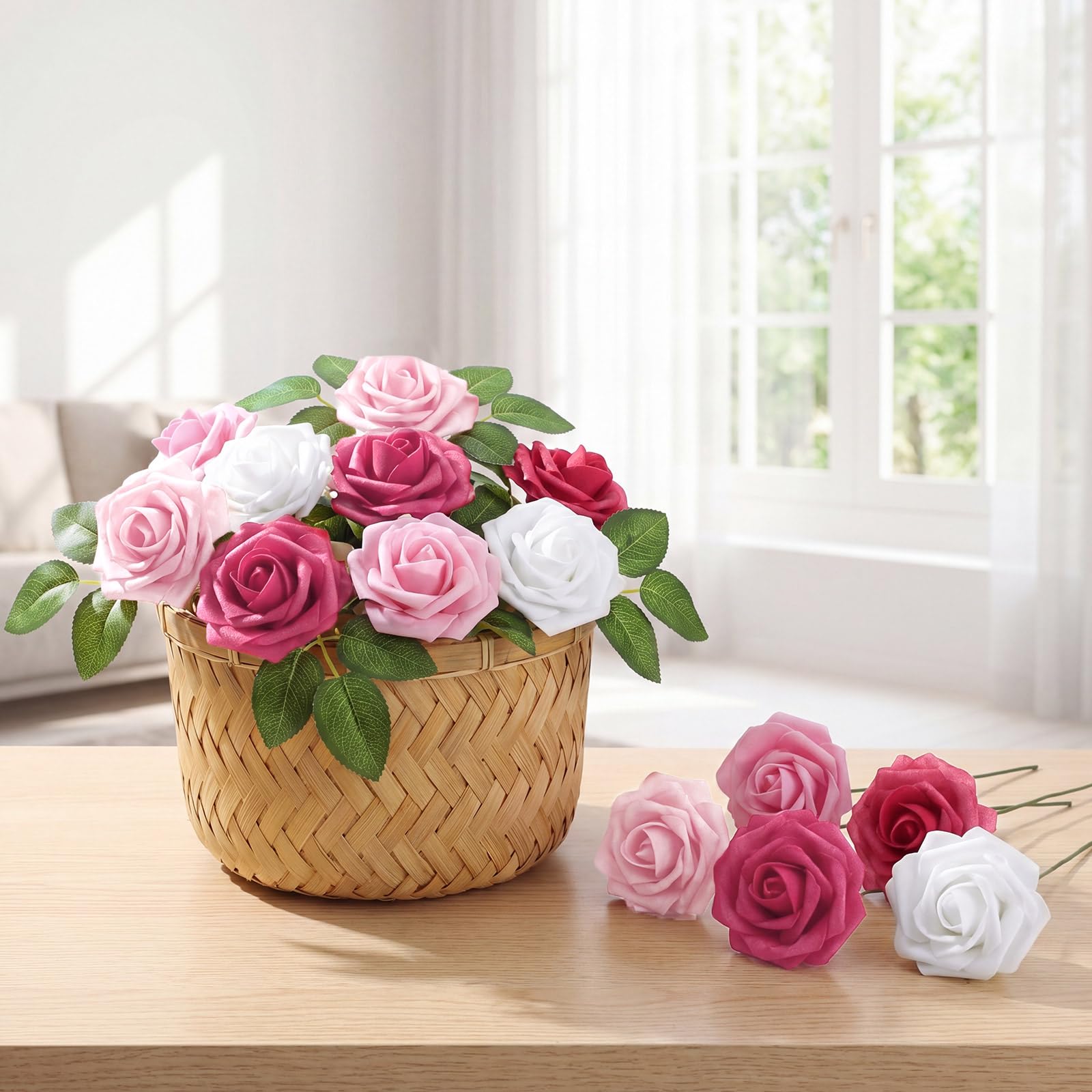 50 rose artificiali in schiuma, bouquet di rose finte per matrimonio, regalo per festa della mamma, donne, fai da te, addio al nubilato, feste, compleanno, casa, decorazione primaverile (rosa