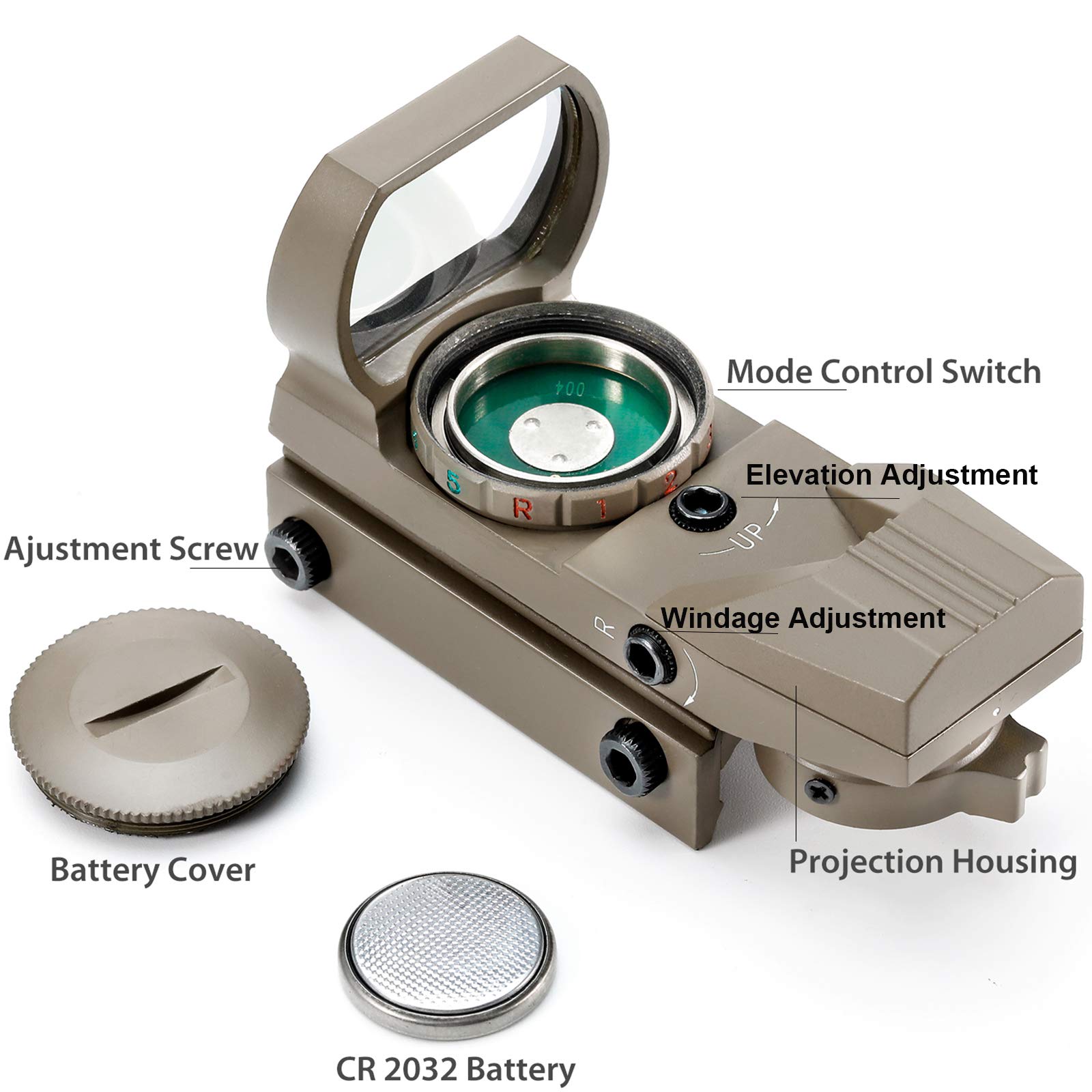 Ohuhu Red Green Dot Sight Gun Sight Scope Reflex Sight with 4