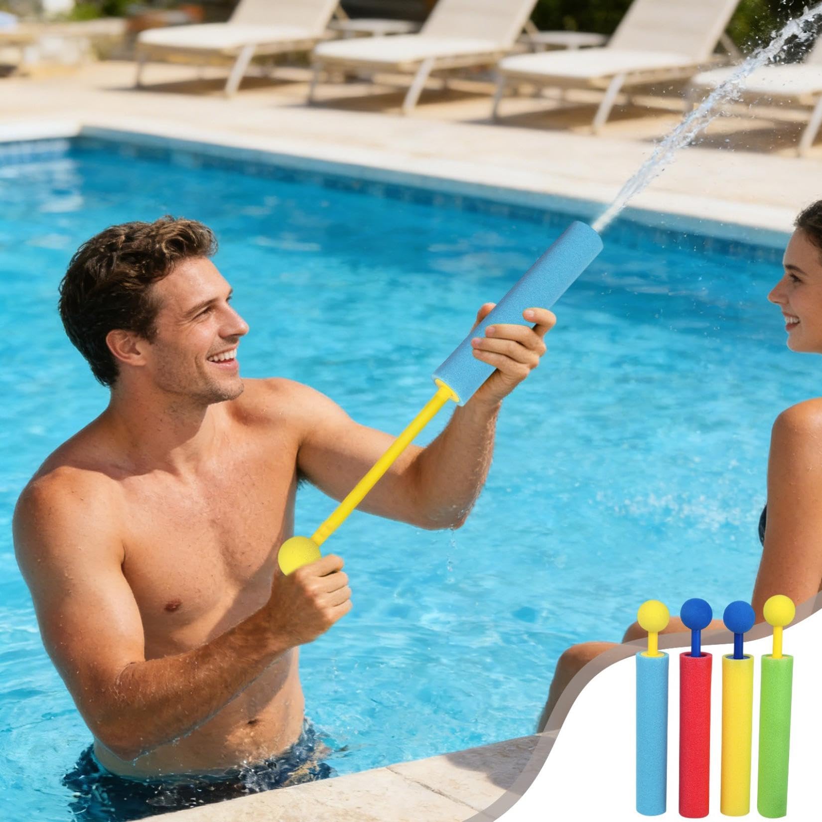 DERAYEE - Pistolet à Eau En Mousse - Lot De 6 - Jouets D'été Pour Plage, Jardin Et Piscine - Facile à Utiliser Et Sans Danger