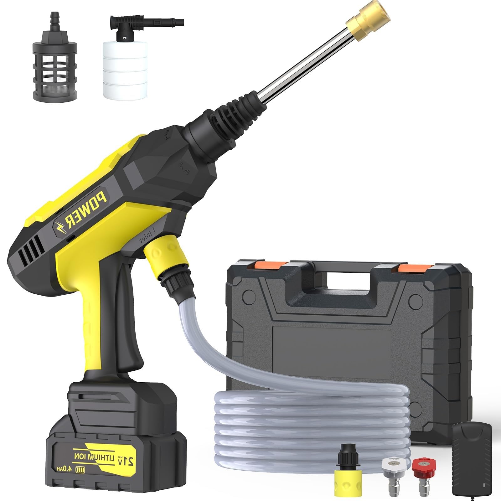 1080PSI CordlessPowerWasher with Foam Cannon for Car, Lane, Patio Cleaning, Yellow