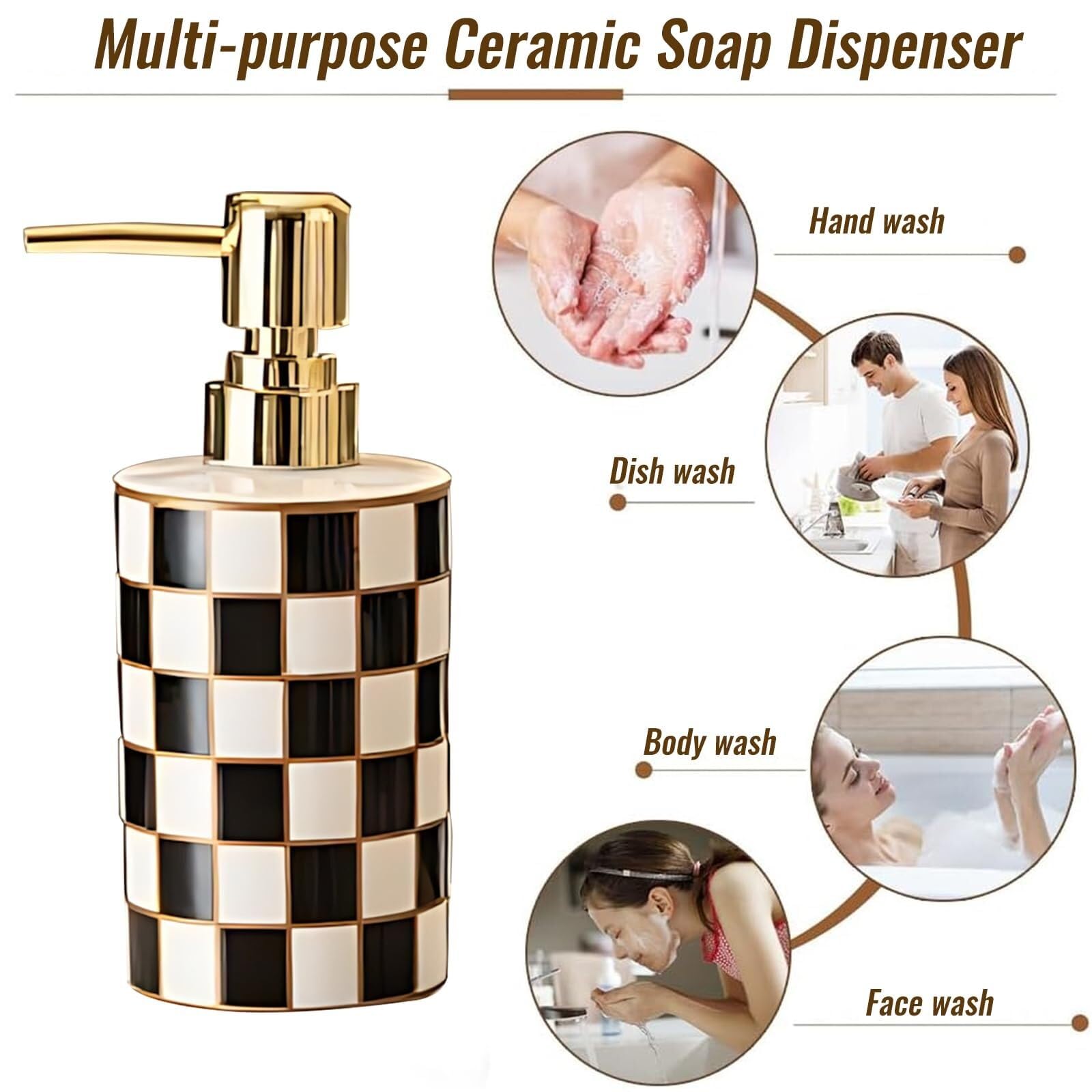 Dispenser da banco per detersivo per piatti Dispenser Di Sapone For Le Mani In Ceramica, Piatto A Scacchiera Retrò Accessori per il bagno(Green)