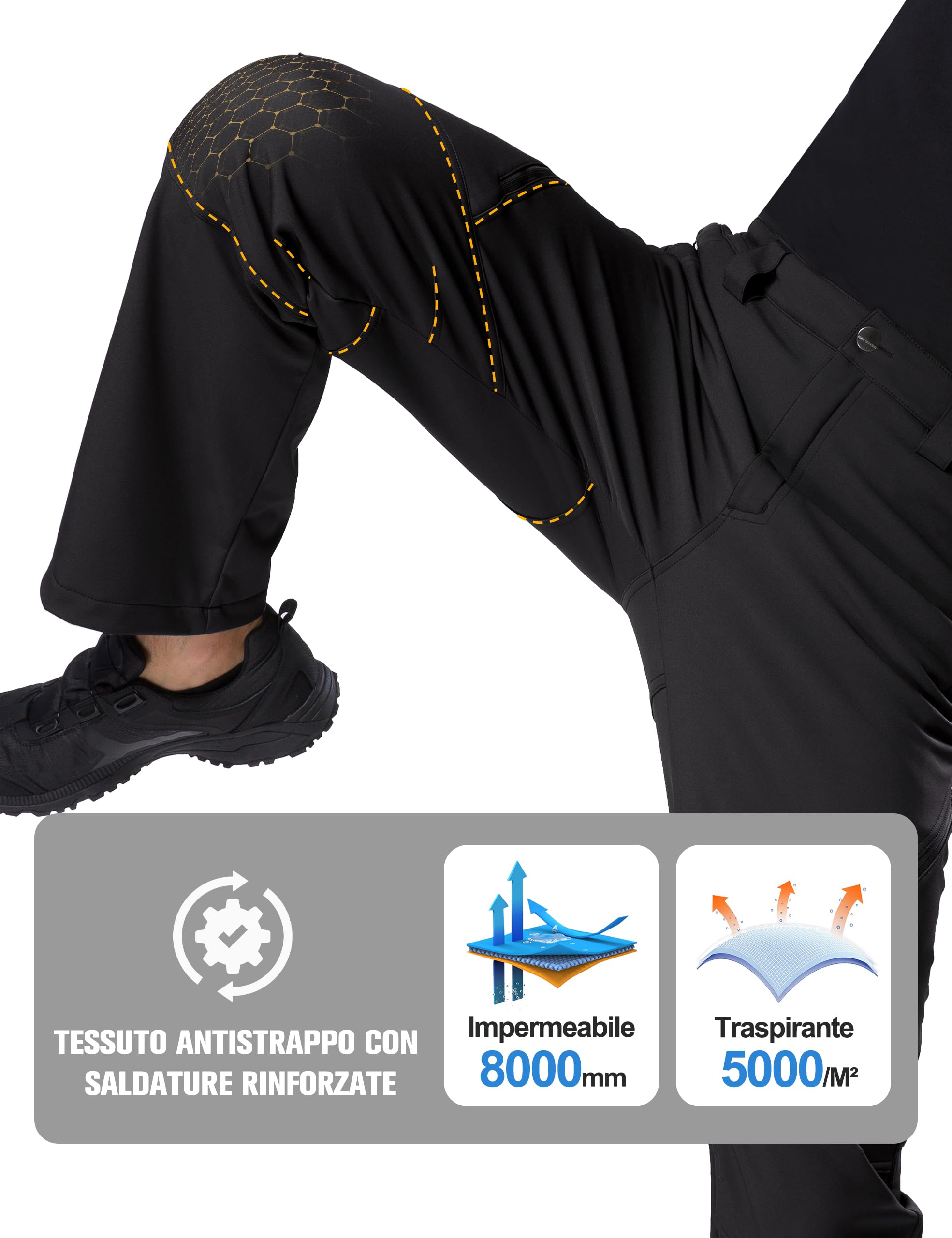FREE SOLDIER Pantaloni da Lavoro da Uomo per attività All'aperto Pantaloni Softshell Sci Termici Impermeabile Pantaloni Trekking Invernali Pantaloni da Caccia