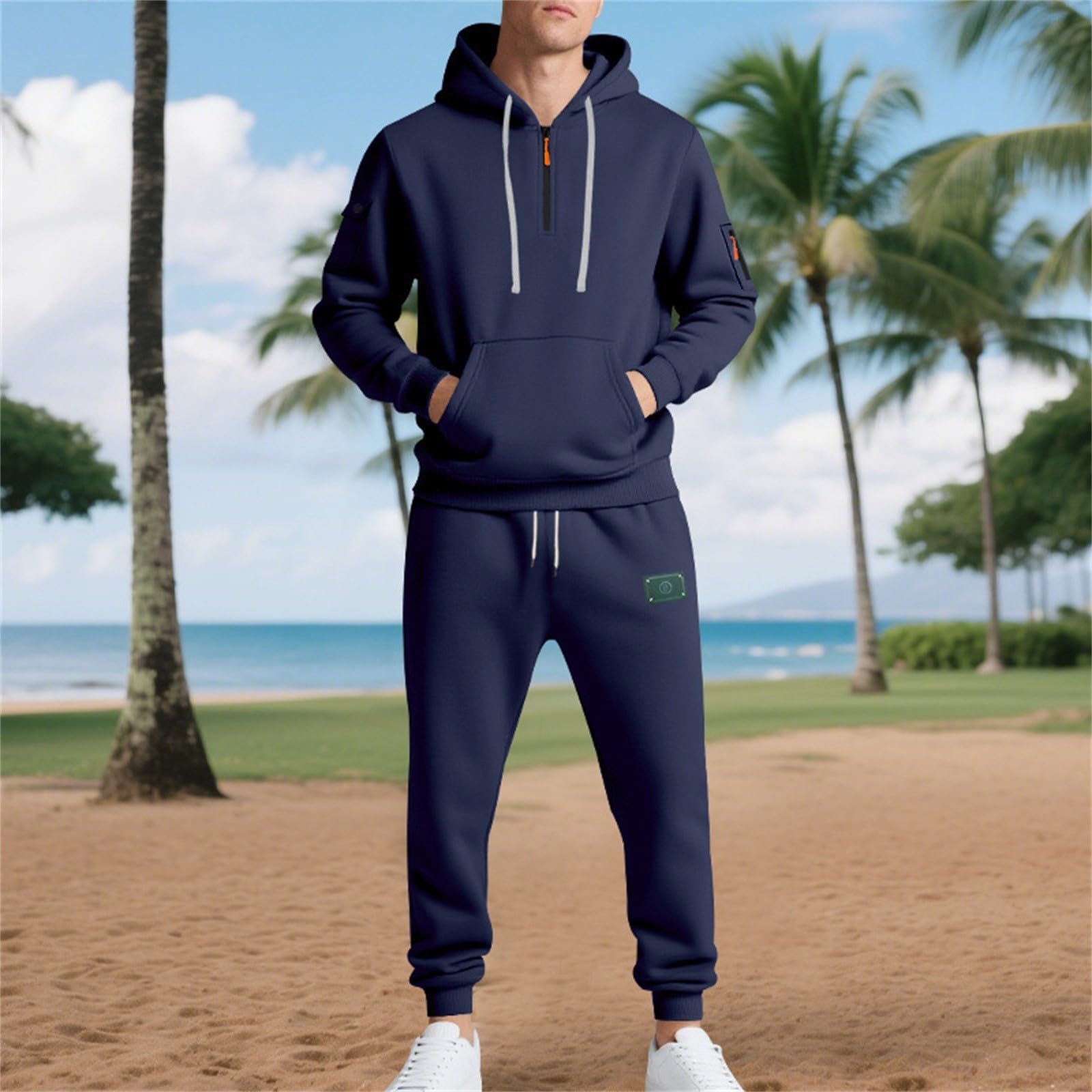 Conjunto de chándal para hombre con media cremallera y capucha y parte