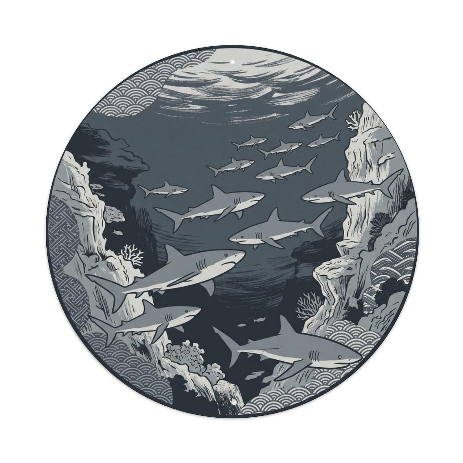 Olyhtr 8X8inch Classic Style Shark Palau Blue Corner Slate Grey Woodblock Metal Tin Sign