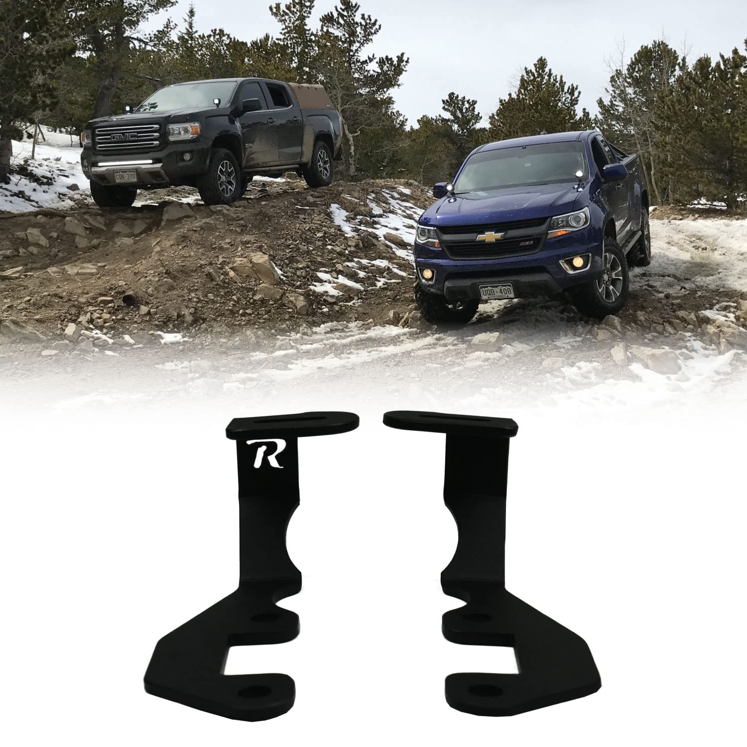 Rago Fabrication Low Pro Ditch Light Brackets for 2015-2021 Chevy Colorado/GMC Canyon - Metal, Black, Steel Frame, Hood Mount