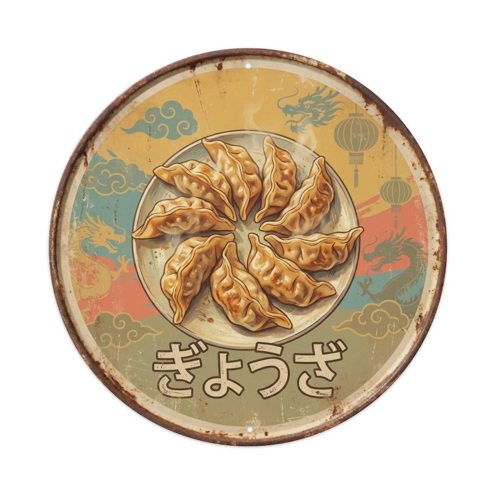 Cxhjca 8X8inch(20X20cm) Gyoza Japanese Street Food Travel Style Pan Kitchen Metal Tin Sign