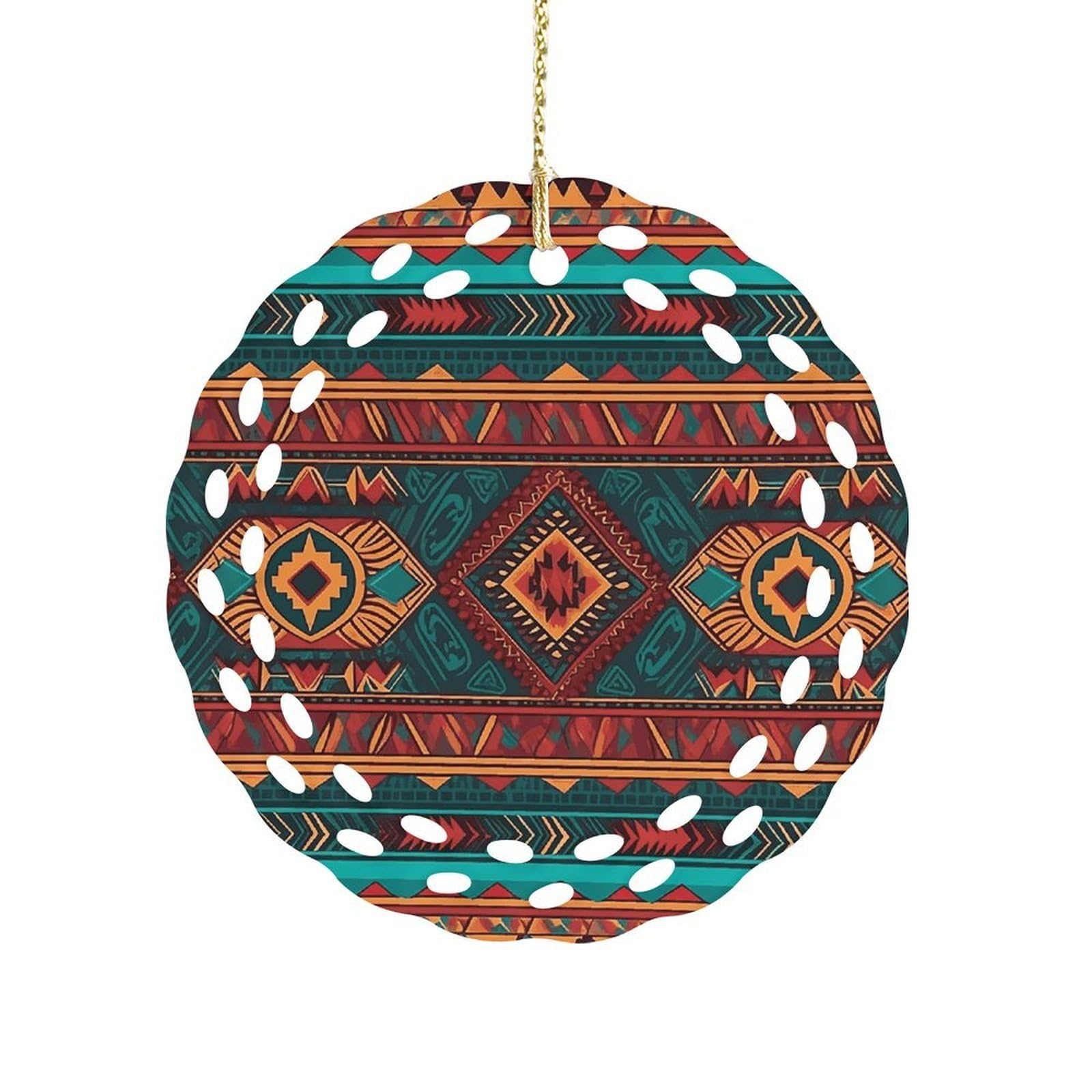 Fodpand Women's Style Ethnic Geometric Pattern Ceramic Ornament For Home Decor 3.2" Round Tree Decoration Christmas Ornaments For Men Double-Sided Design
