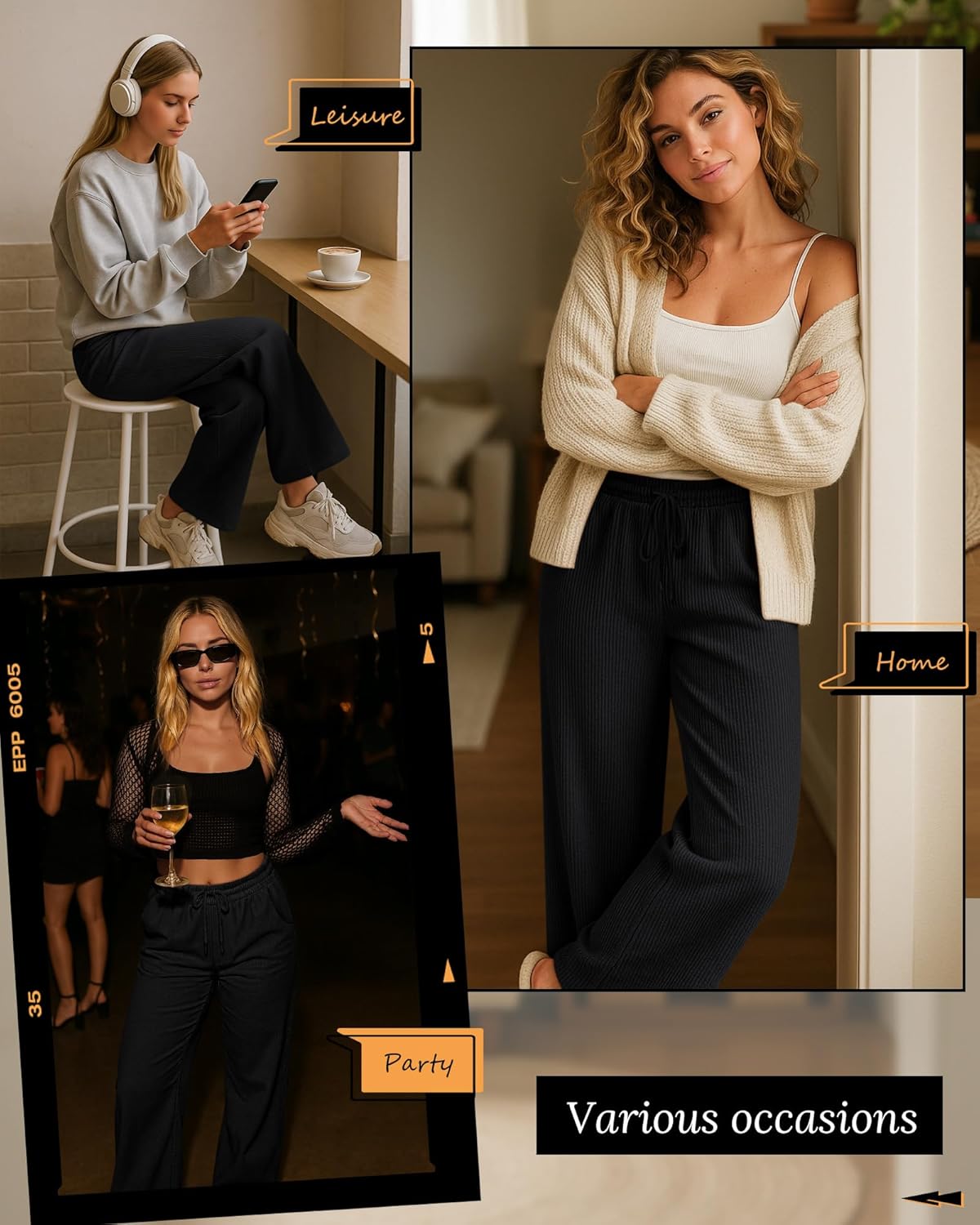 Corduroy Pants for Women Casual Drawstring Elastic Waist Baggy Wide Leg Barrel Loose Comfy Trousers with Pockets - Image 4