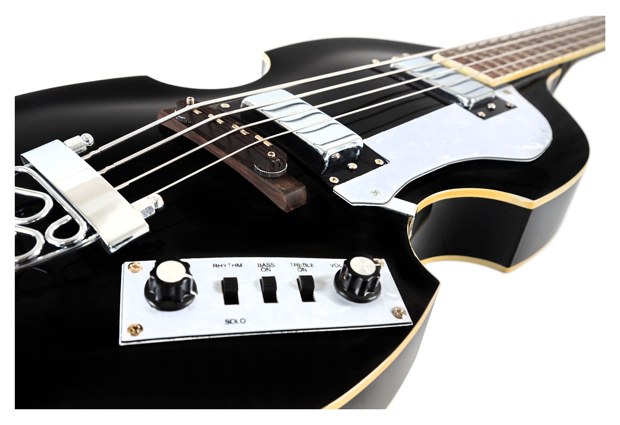 Rocktile VB-2 Black Magic Hollow Body E-Bass Set - Violinbass con 2 Humbucker Pickups - Nero