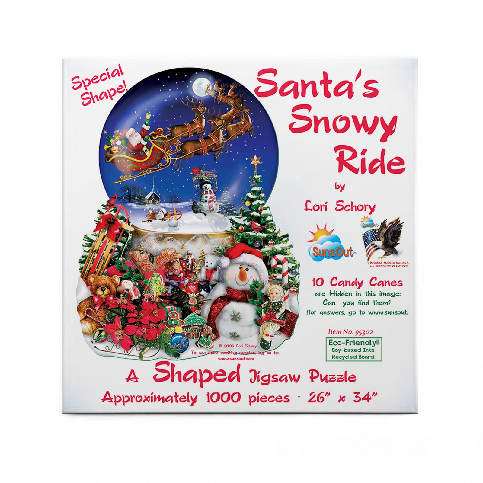 SUNSOUT INC - Santa's Snowy Ride - 1000 pc Special Shape Jigsaw Puzzle by Artist: Lori Schory - Finished Size 26.25" x 34.25" Christmas - MPN# 95302