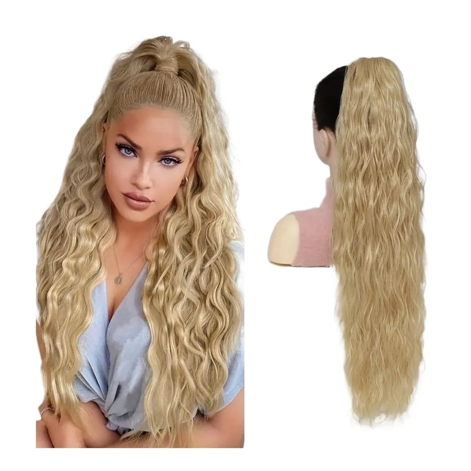Natural Extensiones de cola de caballo con pinza, múltiples capas, esponjosas, gruesas y onduladas, con pinza for la mandíbula en colas de caballo postizas. Aspecto perfecto(27-613)