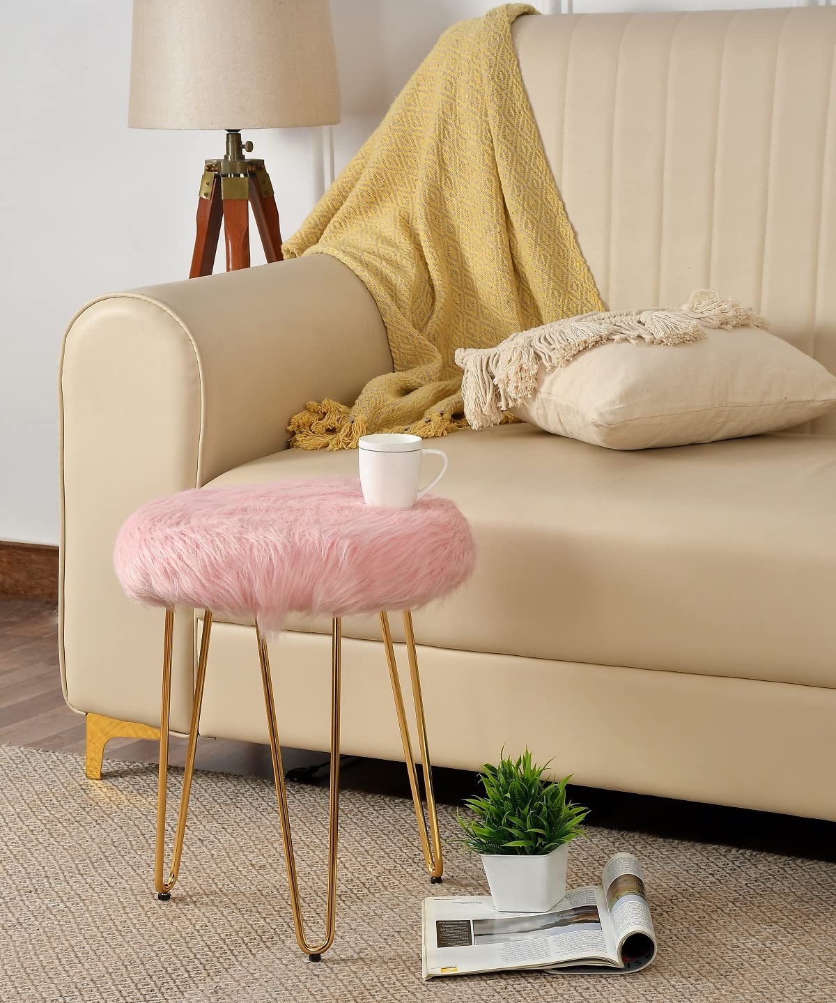 Sheepskin Stool Fluffy Bedroom Stool TEXSTOP Fur Fuzzy Bedroom