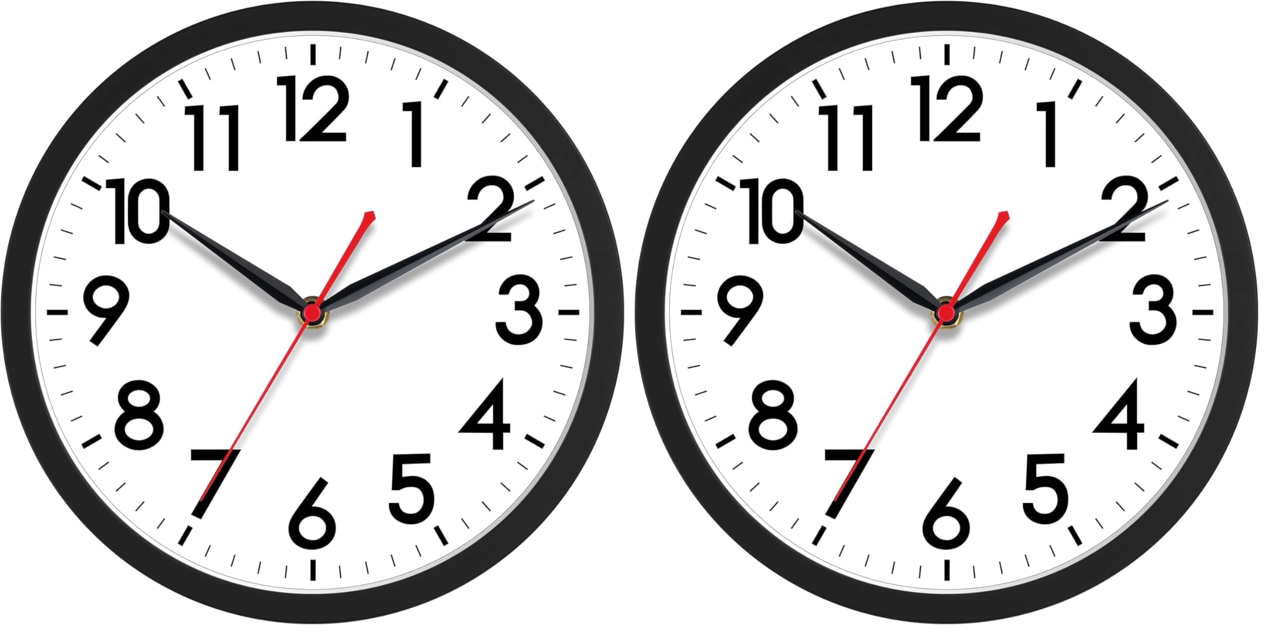 AKCISOT Wall Clock 10 Inch Silent Non-Ticking Modern Clocks Battery Operated - Analog Small Classic for Office, Home, Bathroom, Kitchen, Bedroom, School, Living Room(Black) (Pack of 2)