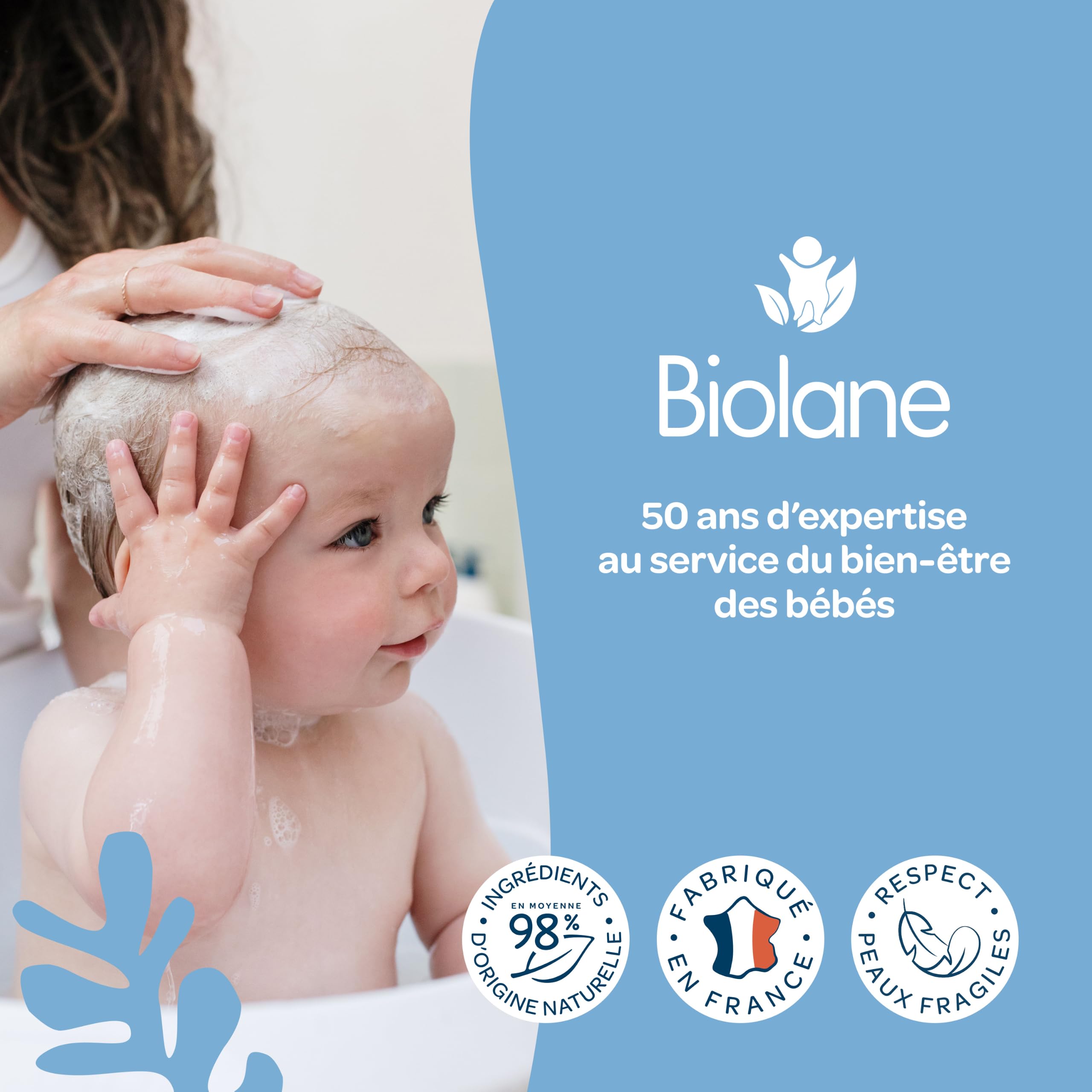 Biolane BBIOLANE - Szampon dla niemowląt ze skórkami mlecznymi 150ml - delikatny zabieg - 98% naturalny - kojący - testowany dermatologicznie - wyprodukowany we Francji