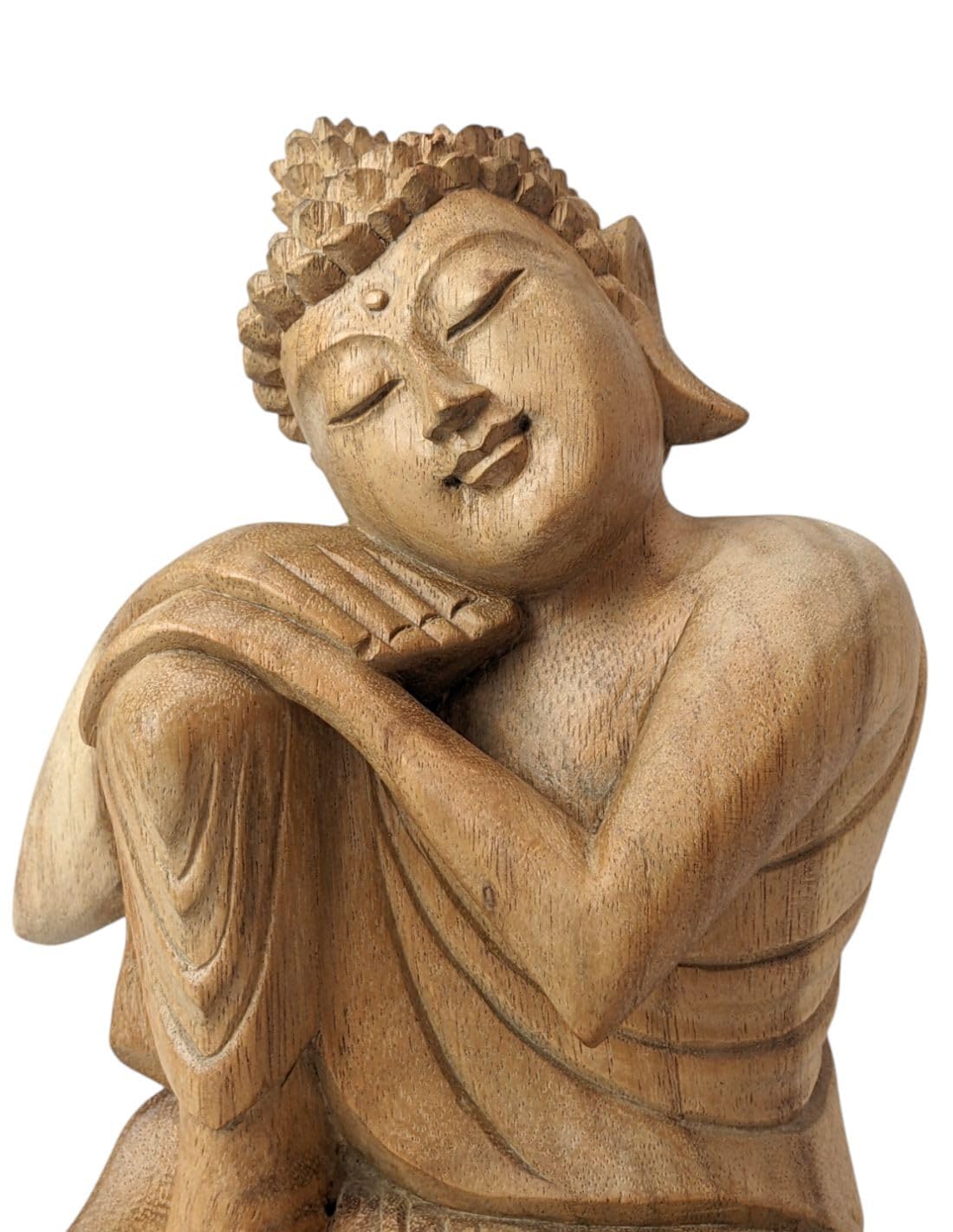 Artisanal Statuetta Buddha pensatore 20 cm Scultura in legno naturale