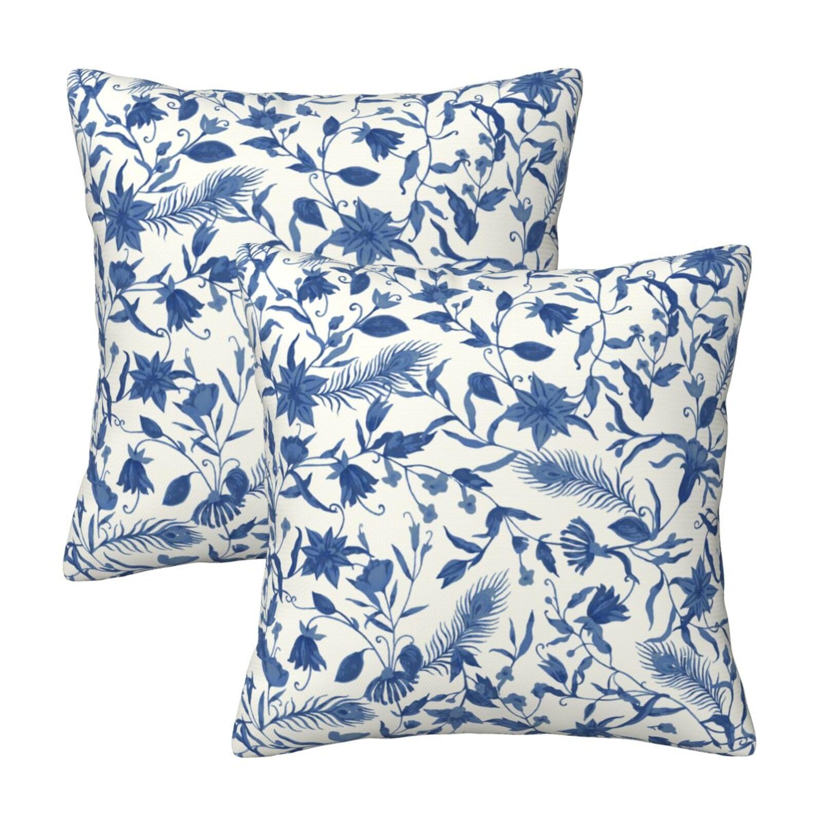 LOHDALOLF Blue and Beige Floral Cushion Covers 50x50 cm Set of 2 Chinoiserie Cushion Cases Flower Velvet Decorative Pillow Covers for Couch Sofa Bed — image 1