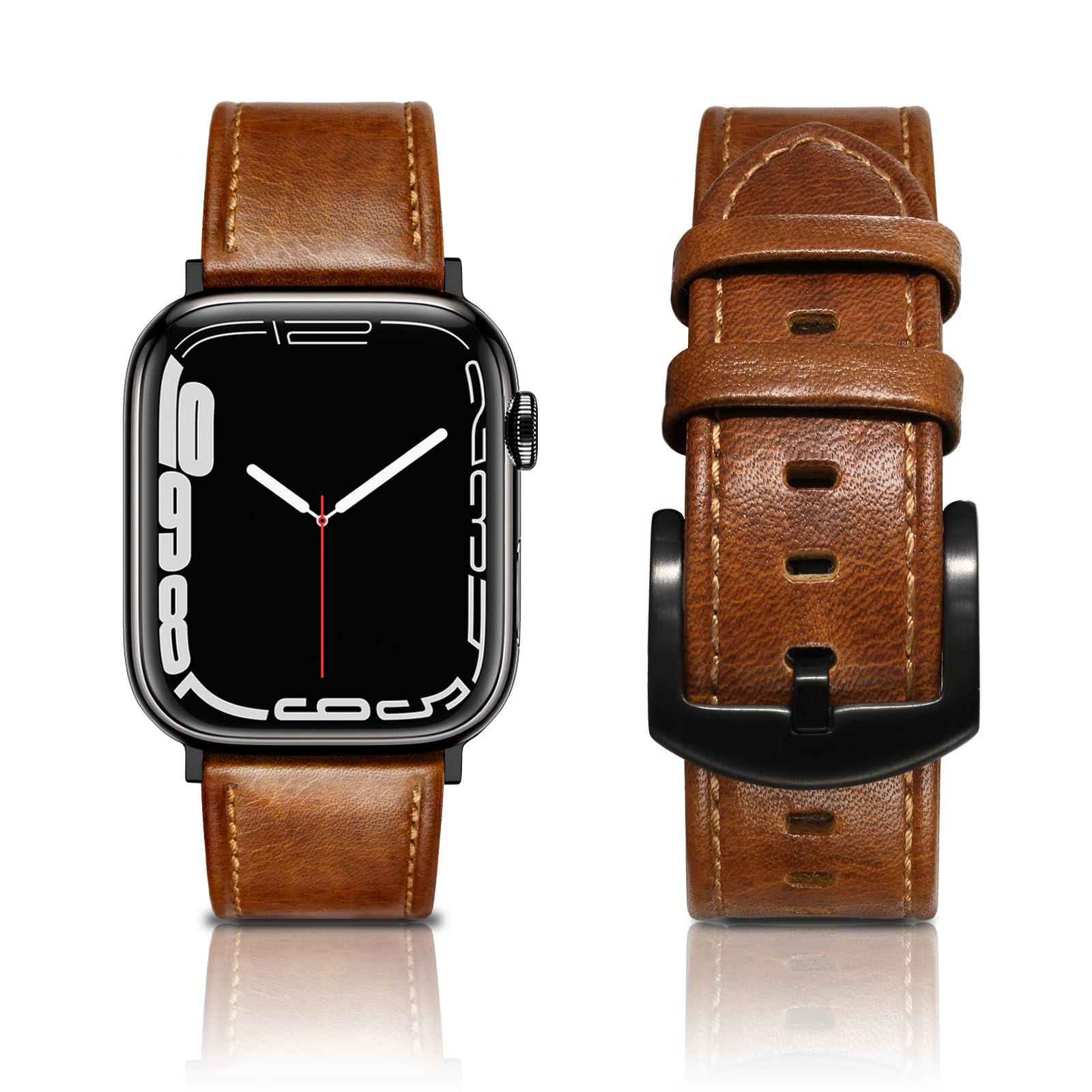 Condition photo showing New/Like New for EDIMENS Leather Bands Compatible with Apple Watch 49mm 45mm 42mm 44mm Band Men Women, Vintage Genuine Leather Wristband Replacement Band Compatible for Apple Watch iwatch Series 9 8 7 6 5 4 3 2 1 SE2