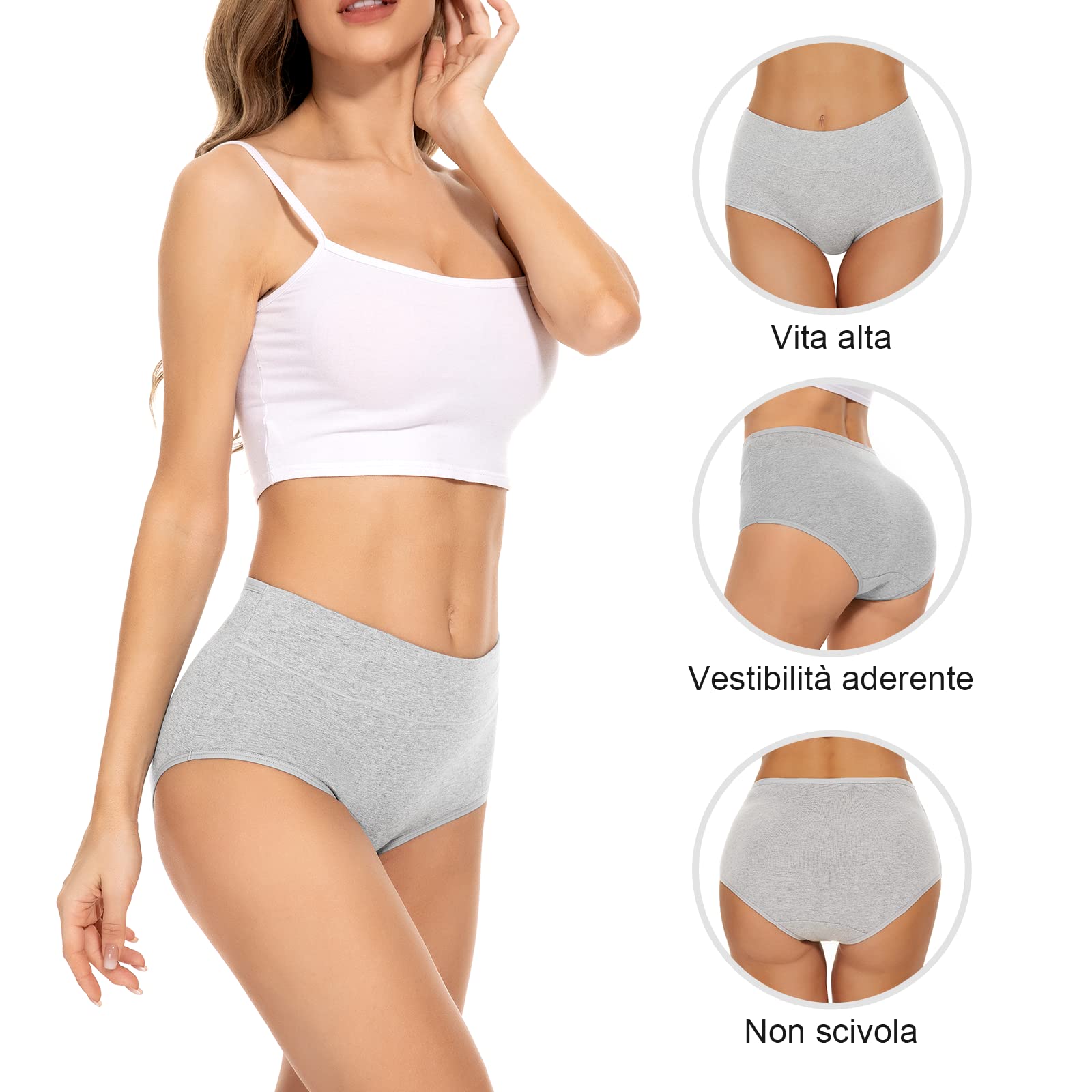 TANSTC Mutande Slip Donna Cotone Vita Alta Culotte Donna Comode Elasticizzato Sexy Intimo, Pacco da 5