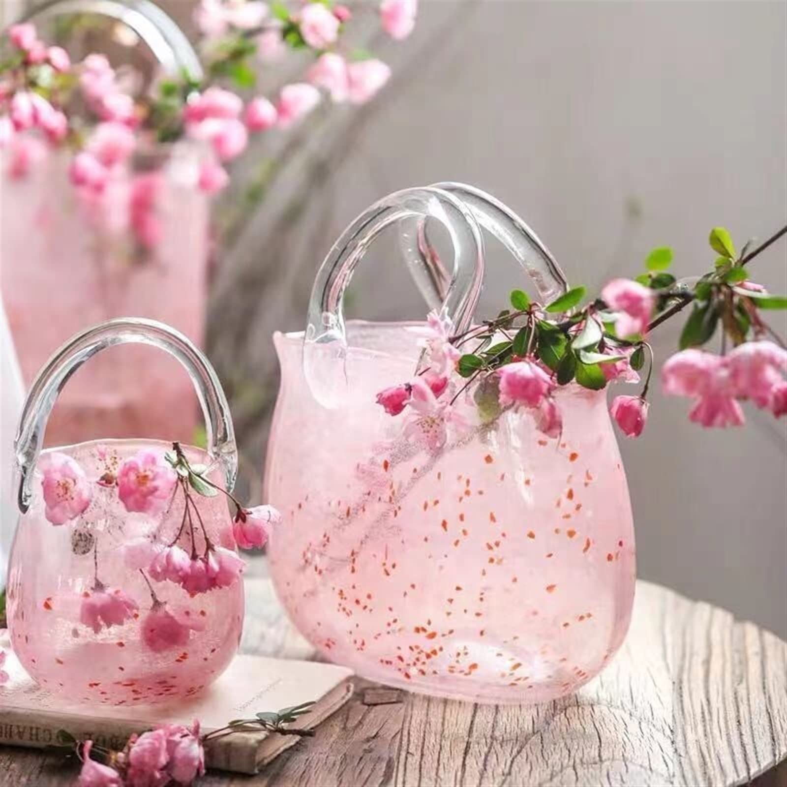 Wazon do dekoracji Różowe wiadro szklana torebka Home Decor wazon na kwiaty element dekoracyjny kreatywna gwiazda internetowa Ins stylowy hydroponiczny Retro(Średni)