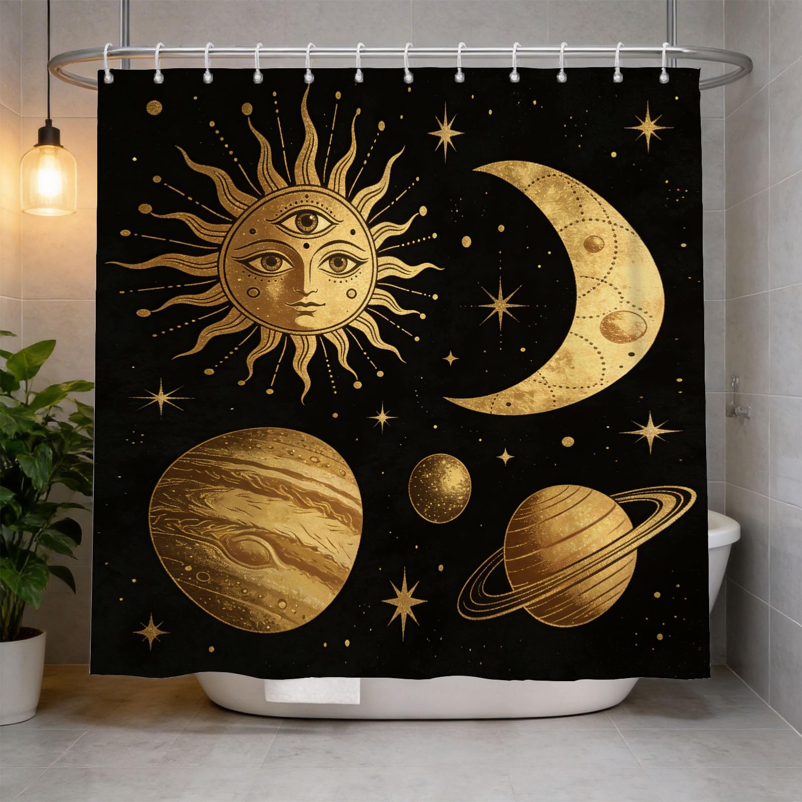 Hongduo 3D Astrology Shower Curtain for Stalls Bathtubs Geometric Art Bathroom Decor Shower Curtain Set Polyester Fabric Waterproof 200x200cm/79X79 Inch with Hooks