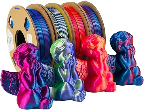 MINDAHAND Paquete de 4 filamentos PLA para impresora 3D de doble color seda arcoíris de 4 x 8.82 oz, paquete de 4 filamentos PLA multicolor de 0.069